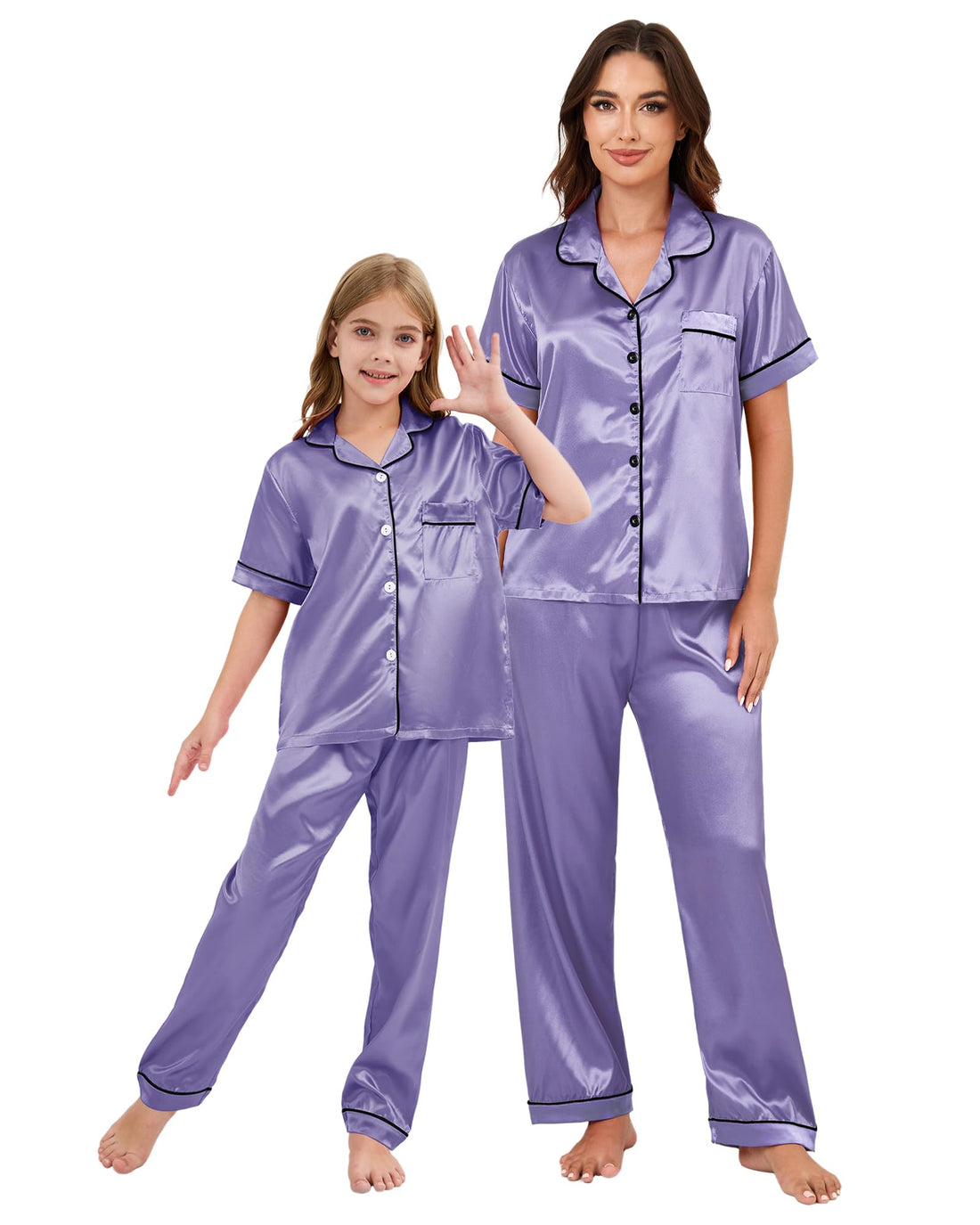 Mommy and Me Pajamas Mother Daughter Family Matching Sleepwear Button Down Silky Satin Nightwear