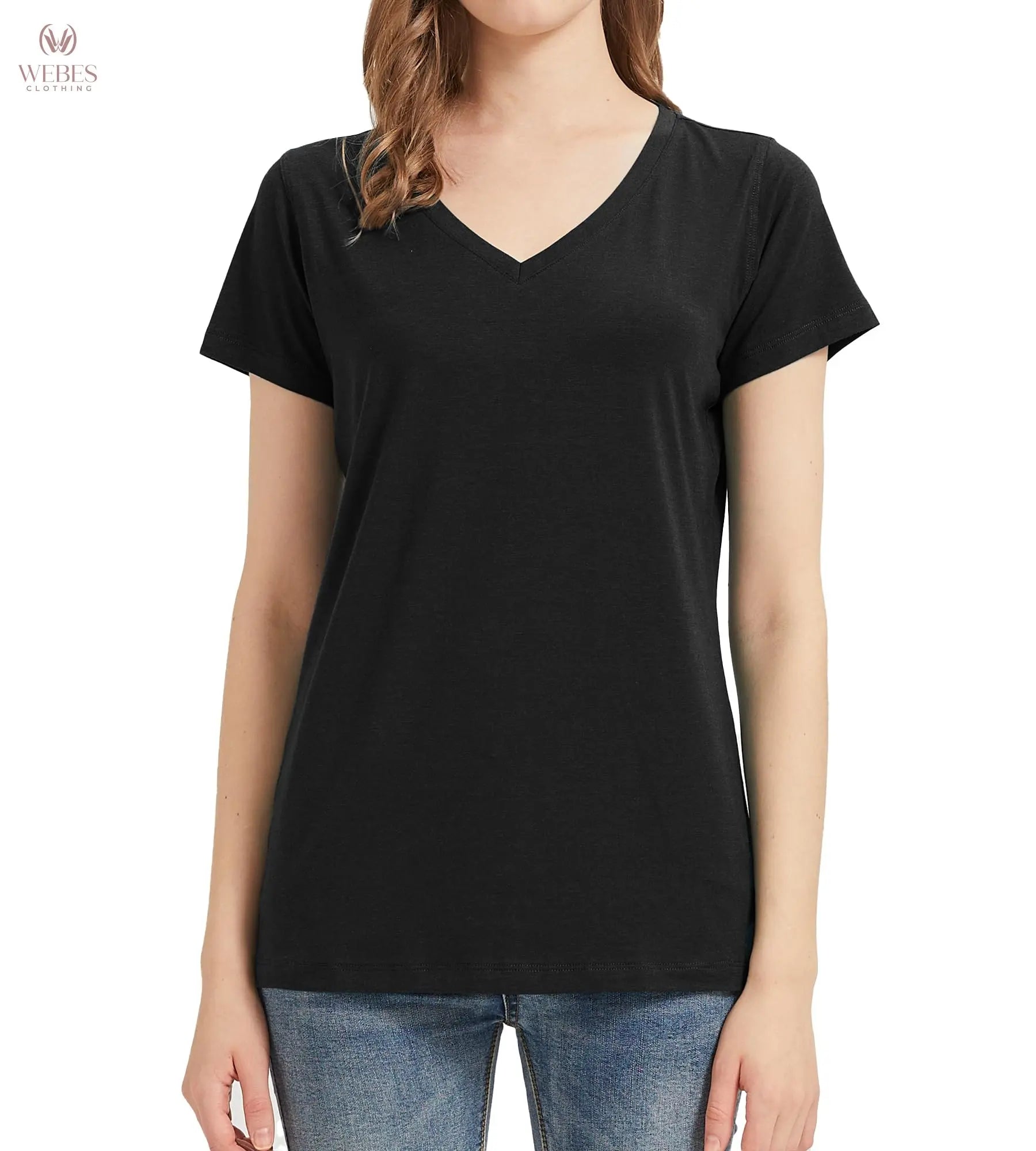 netdraw Women's Ultra-Soft Bamboo Viscose Cotton V-Neck Short Sleeve T-Shirt, Casual Summer Tops for Lounge Sleep Pajama