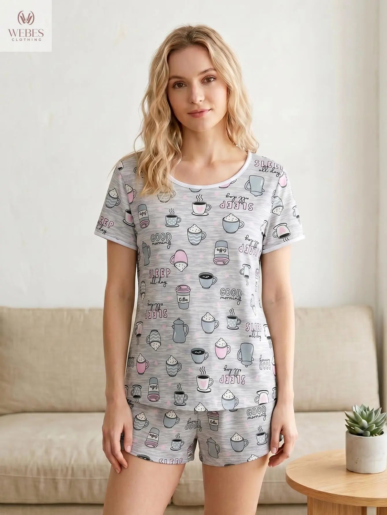 VENTELAN Women's 2 Piece Short Sleeve Pajama Sets Soft Loungewear Summer Sleepwear Pjs Sets with Pockets WEBE CLOTHING