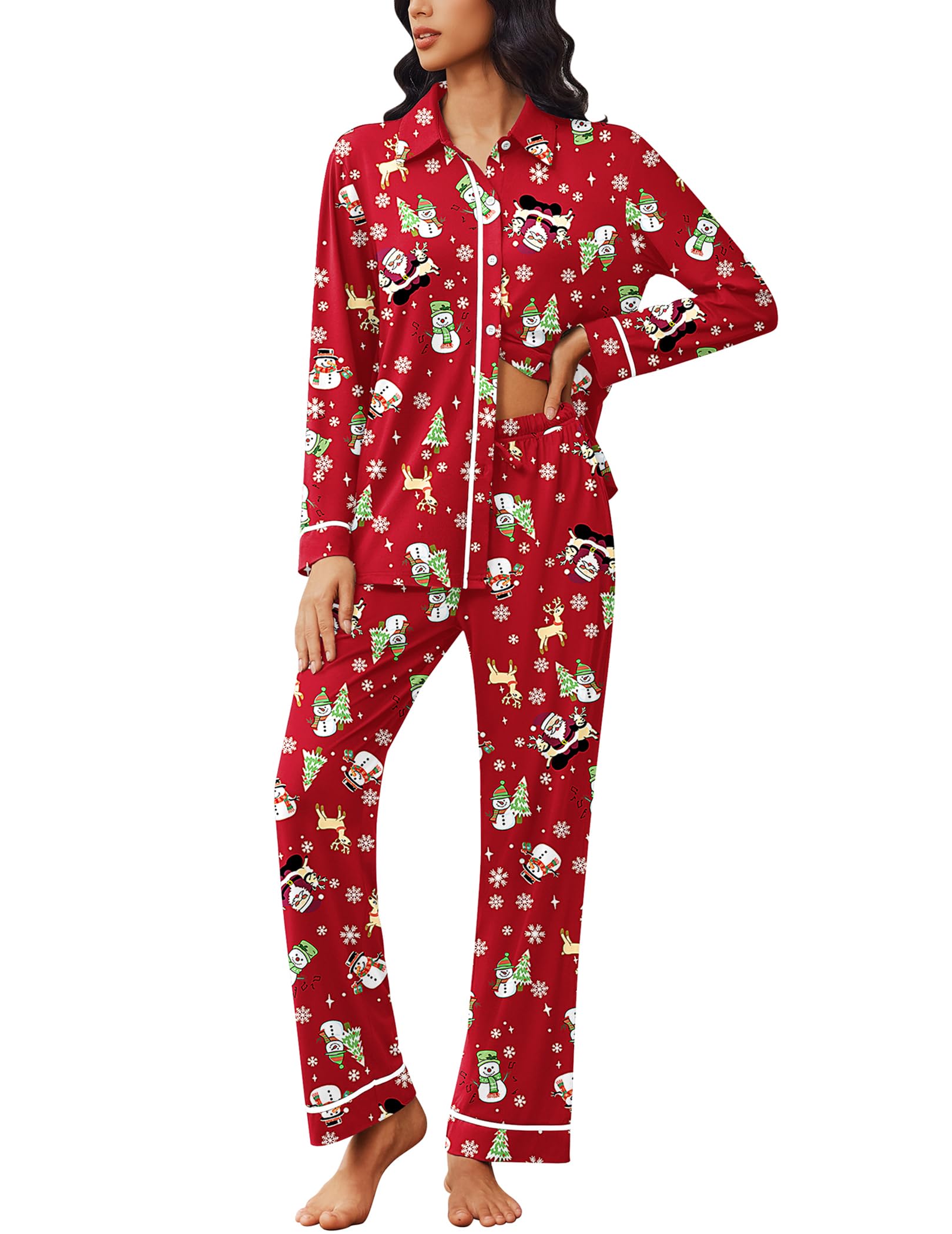 Ekouaer Womens Pajama Sets Long Sleeve Sleepwear Soft Button Down Pjs 2 Piece Loungewear witn Pants S-XXL