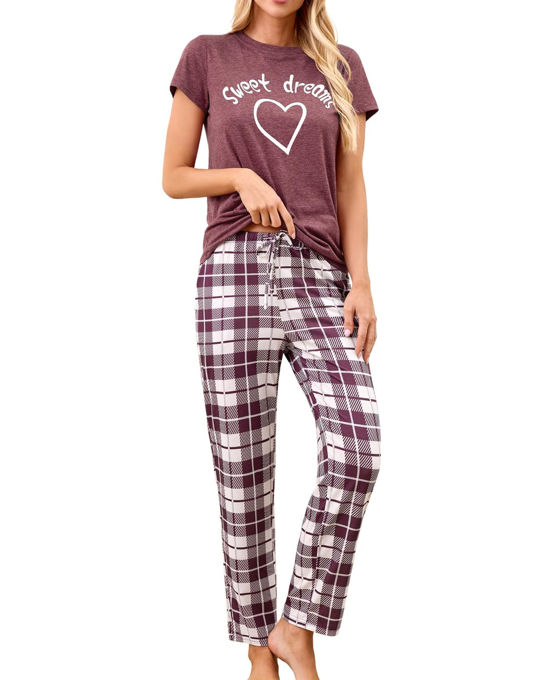 difficort Womens Pajama Sets Short Sleeve Pjs Tops with Long Pants Sleepwear Lounge Set with Pocket WEBE CLOTHING