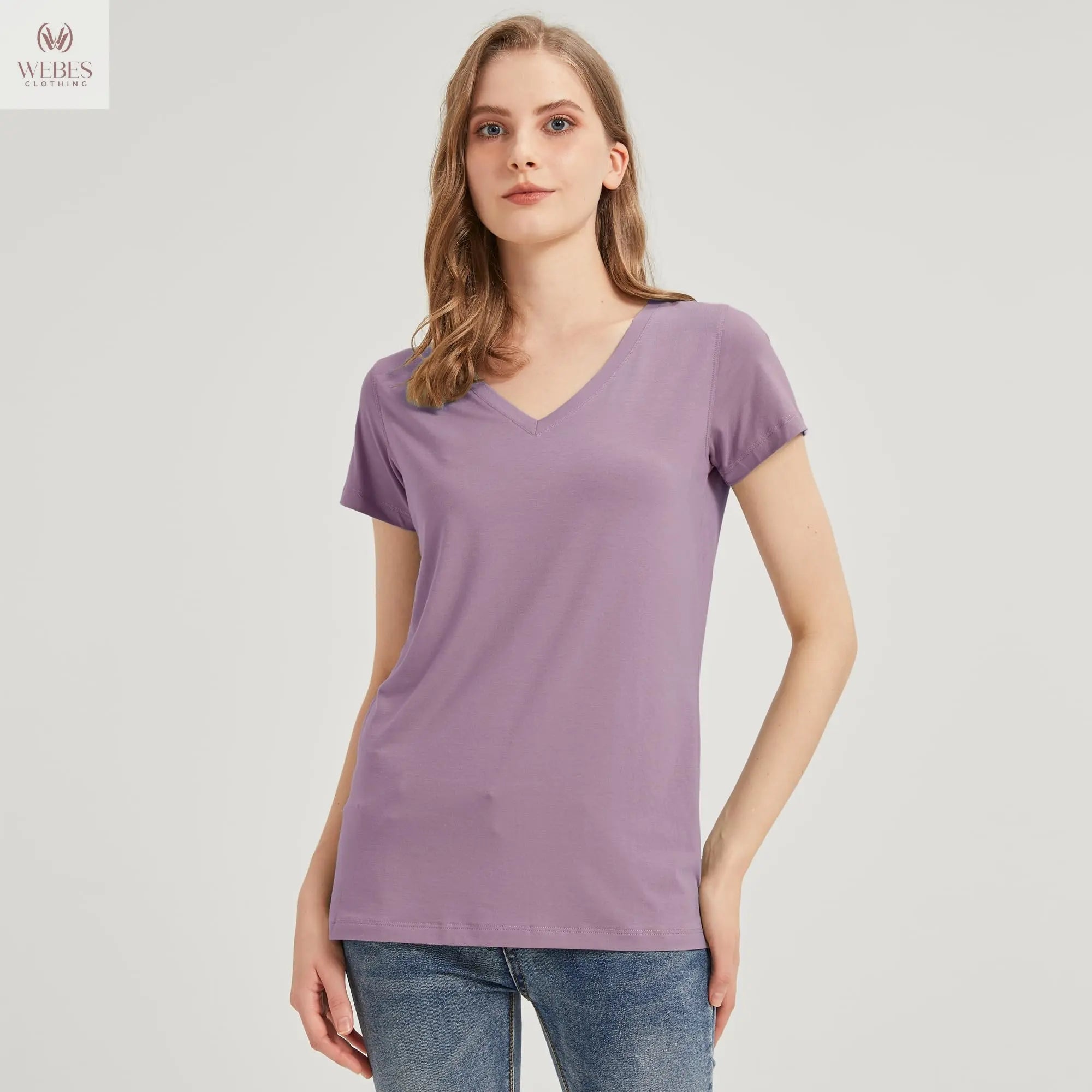 netdraw Women's Ultra-Soft Bamboo Viscose Cotton V-Neck Short Sleeve T-Shirt, Casual Summer Tops for Lounge Sleep Pajama