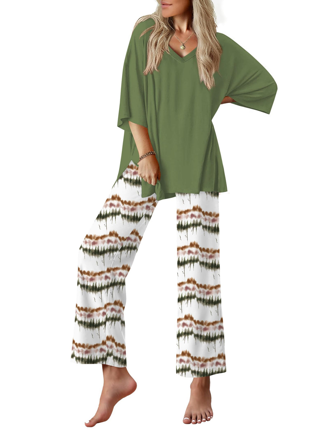 Ekouaer Lounge Sets for Women Short Sleeve Tops and Long Pants Pajamas Set | Comfy V Neck Top and Loose Fit Pants, Fashion Oversized style, ideal for Home relaxation, Daily Wear & Maternity WEBE CLOTHING