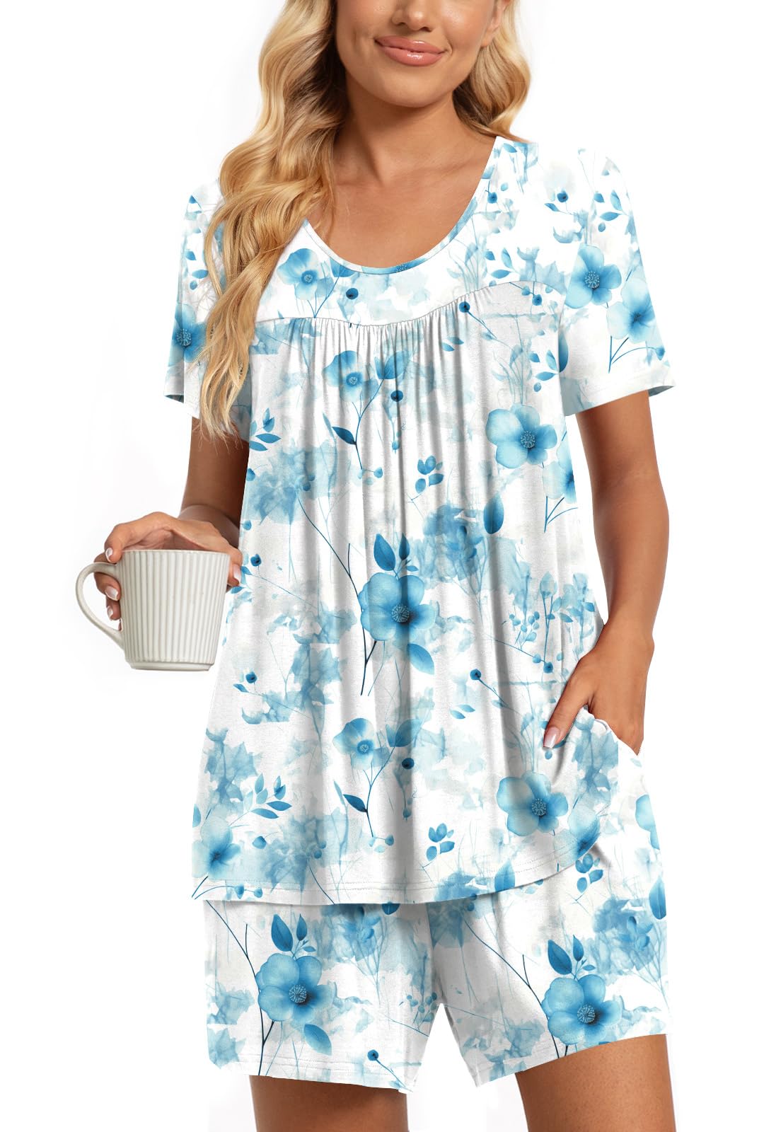 TAOHUADAO 2 Piece Women's Short Sleeve Pajama Sets, Lounge Sleepwear Ladies Pjs Sets with Pockets