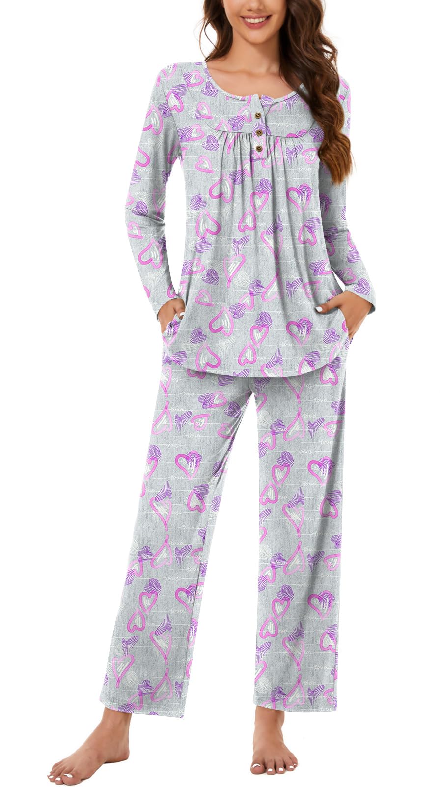 Bestbee Women's Pajama Set, 2 Piece Lounge Outfits Sleepwear Fall Long Sleeve Long Pant With Pockets Ladies Pjs
