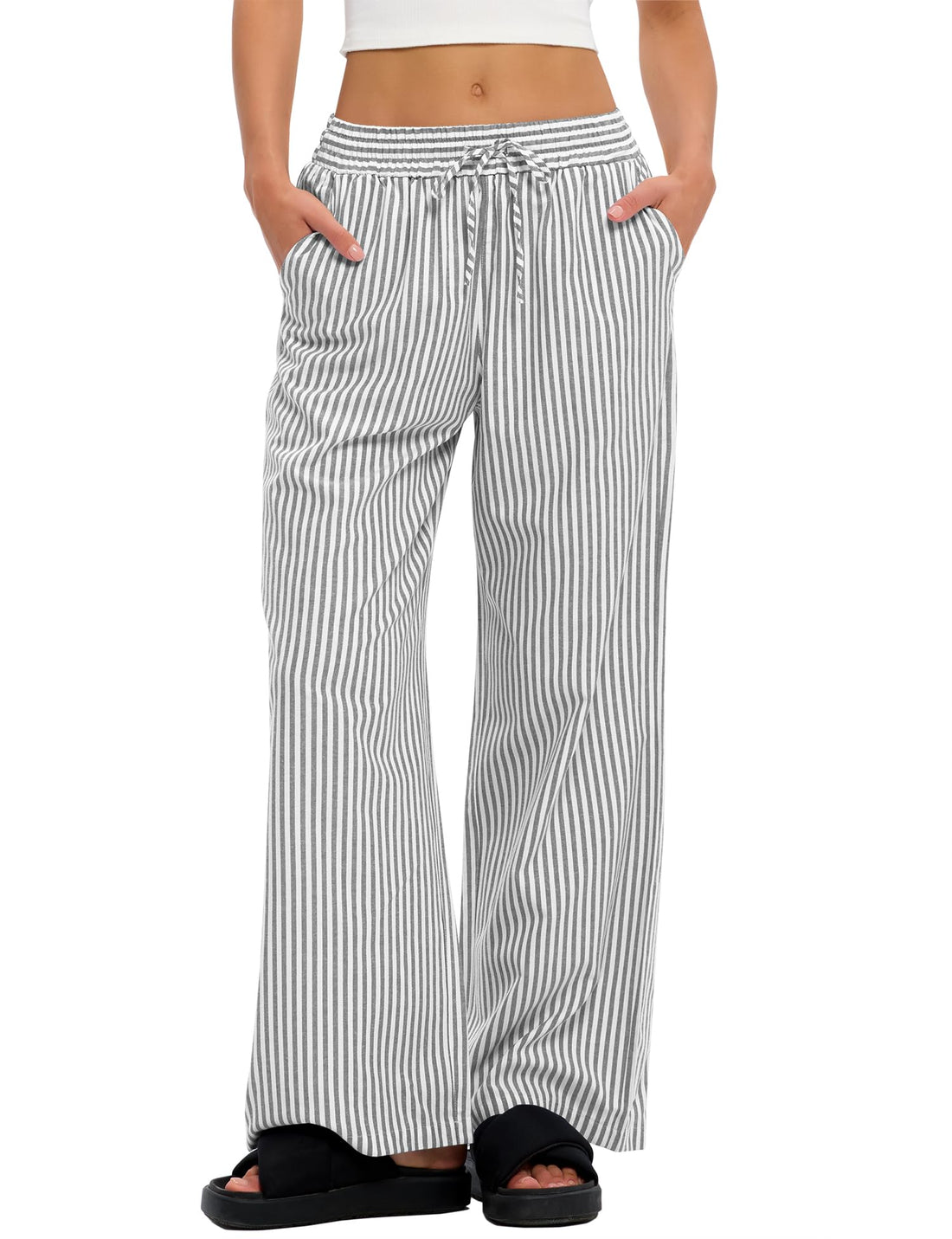 LOMON Striped Gingham Pants Women 2026 Spring Summer Pajamas Wide Leg Pj Lounge Boxer Bottoms Y2k Trousers with Pocket