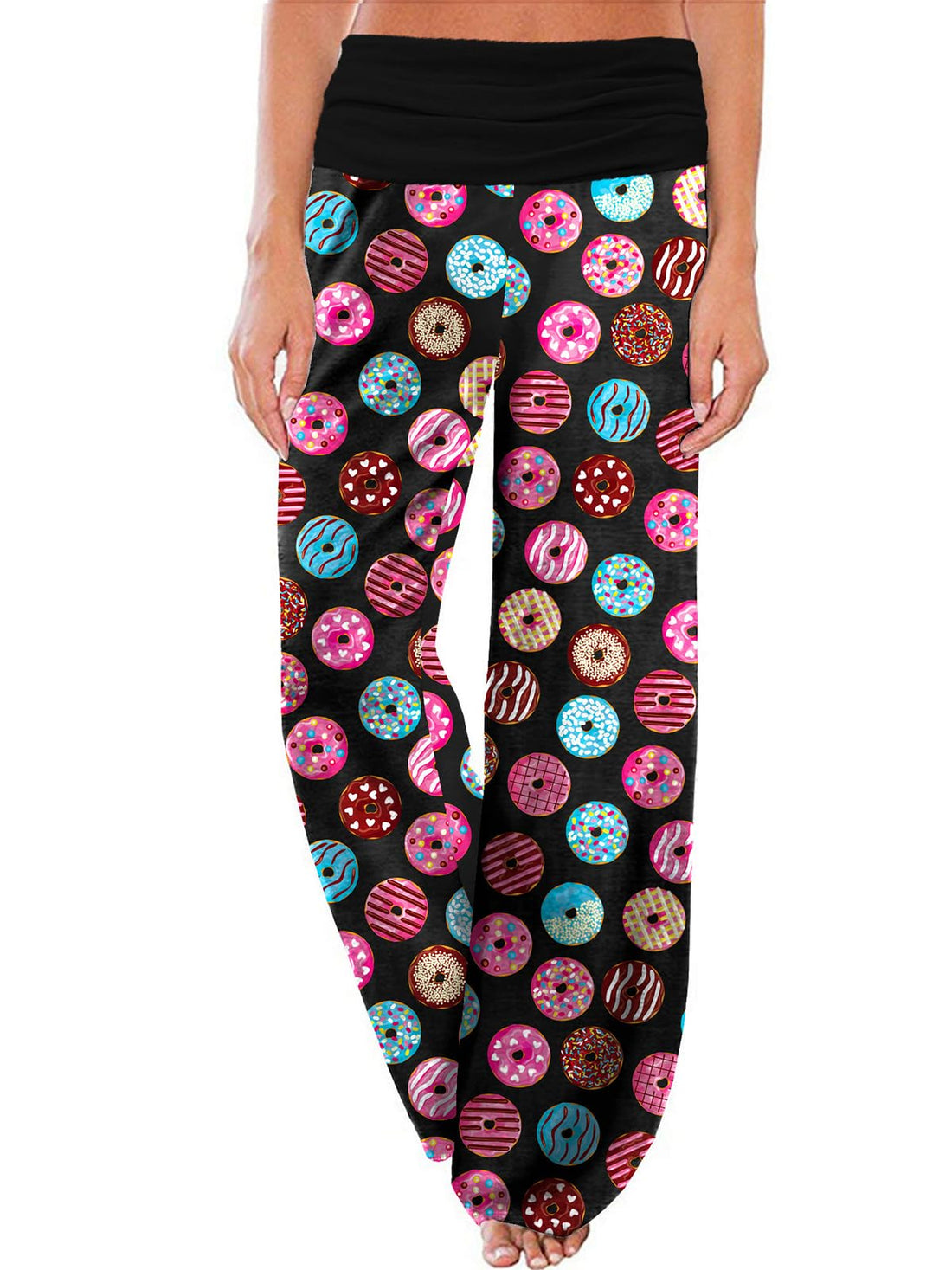 Gracyoga Women's Comfy Pajama Pants Wide Leg Lounge Palazzo Yoga Pants Stretch Casual Floral Print Fold Waist Pants