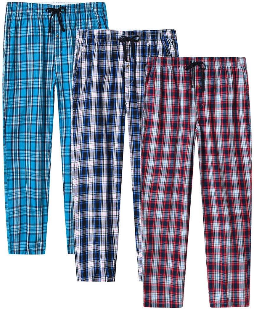 MoFiz Men's Pajama Pants Ultra Lightweight Pjs Bottoms Sleepwear Bottom Pants with Pocket Drawstring 3-Pack
