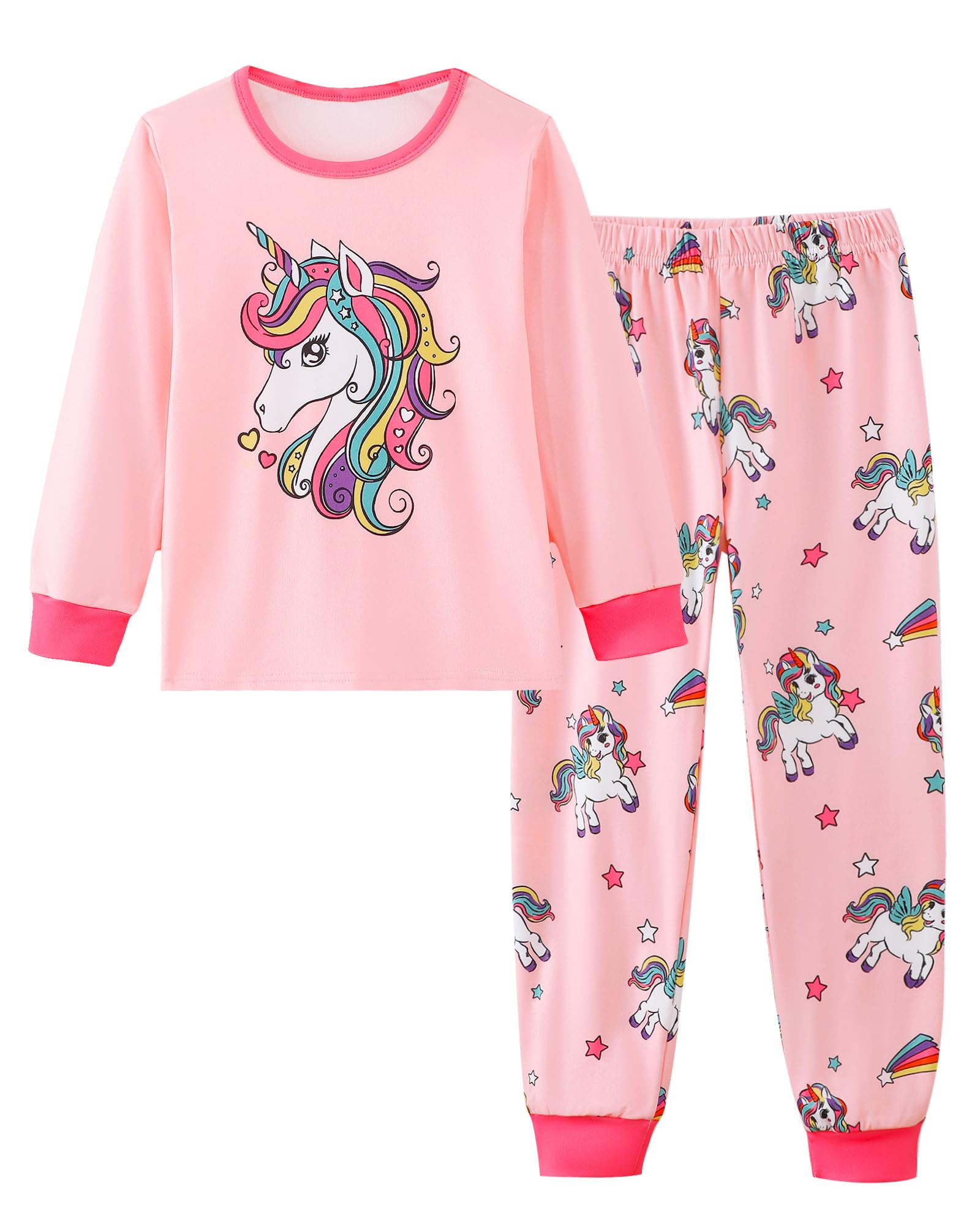 Mikrdoo Girls Pajamas Kids 2 Piece Pjs Set Soft Cozy Long Sleeve Top and Pants Stretchy Girls' Sleepwear Size 4-14 Years