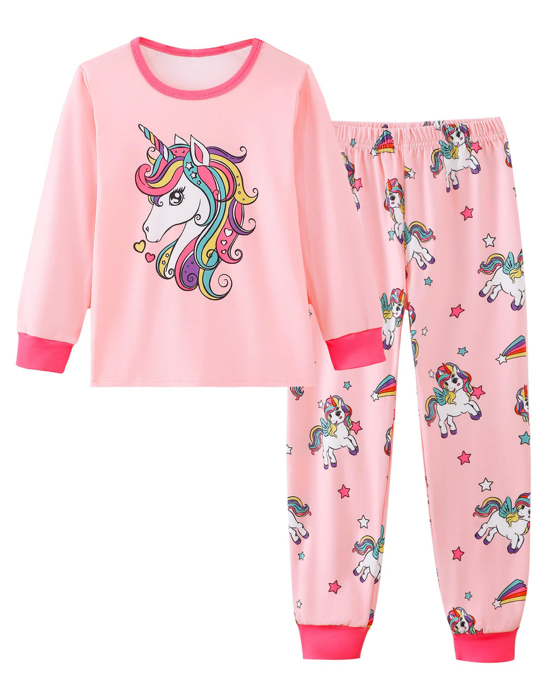 Mikrdoo Girls Pajamas Kids 2 Piece Pjs Set Soft Cozy Long Sleeve Top and Pants Stretchy Girls' Sleepwear Size 4-14 Years