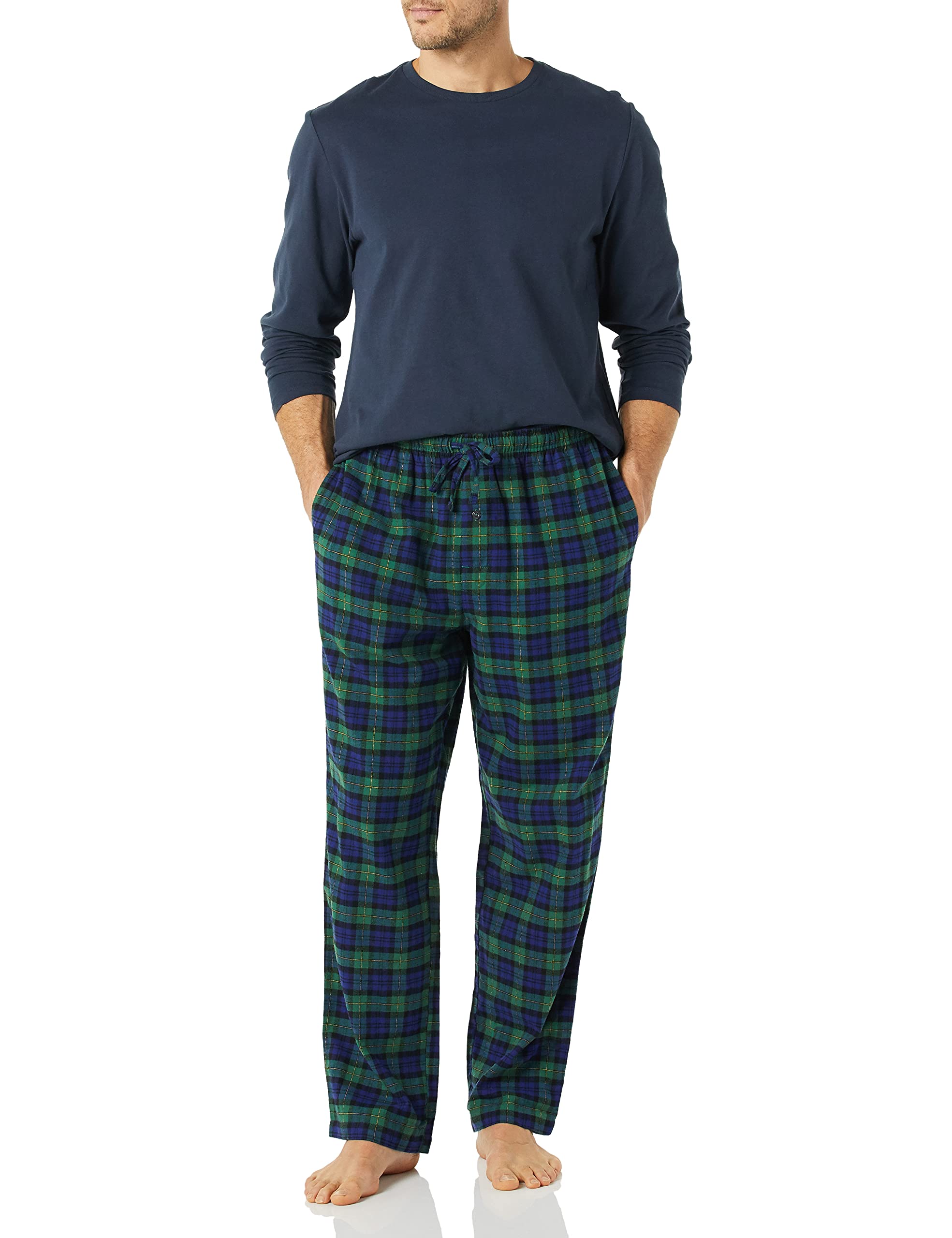 Amazon Essentials Men's Flannel Pant and Long-Sleeve T-Shirt Pajama Set