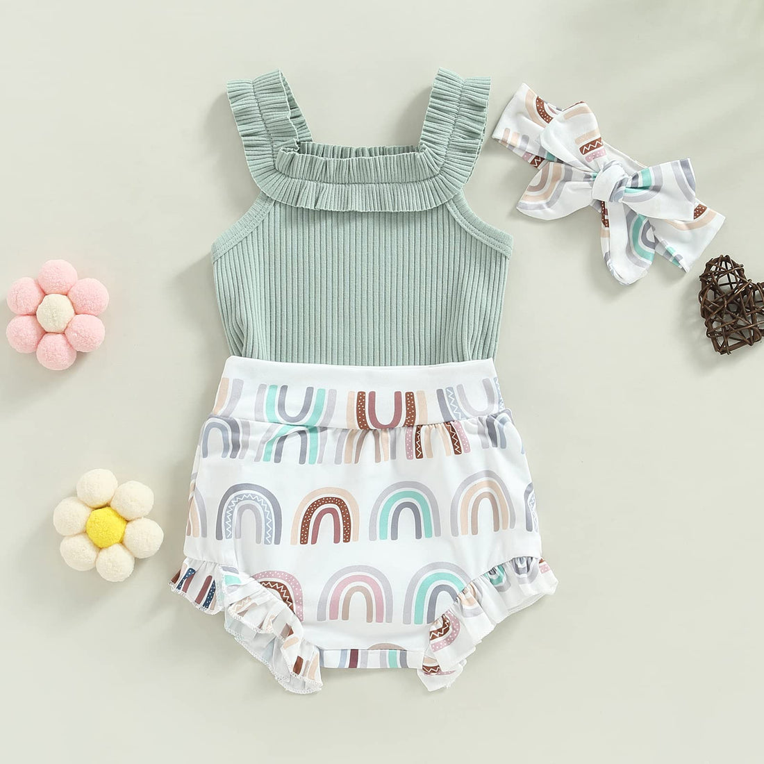 Newborn Baby Girl Summer Clothes Sleeveless Floral Top Ribbed Shorts Boho Outfit Set WEBE CLOTHING