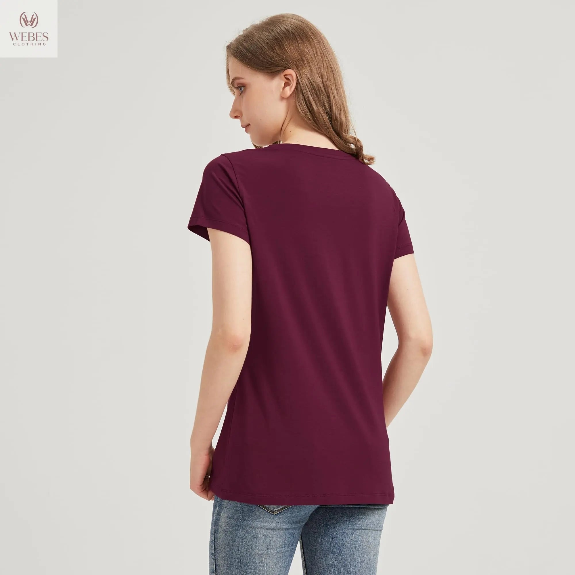 netdraw Women's Ultra-Soft Bamboo Viscose Cotton V-Neck Short Sleeve T-Shirt, Casual Summer Tops for Lounge Sleep Pajama