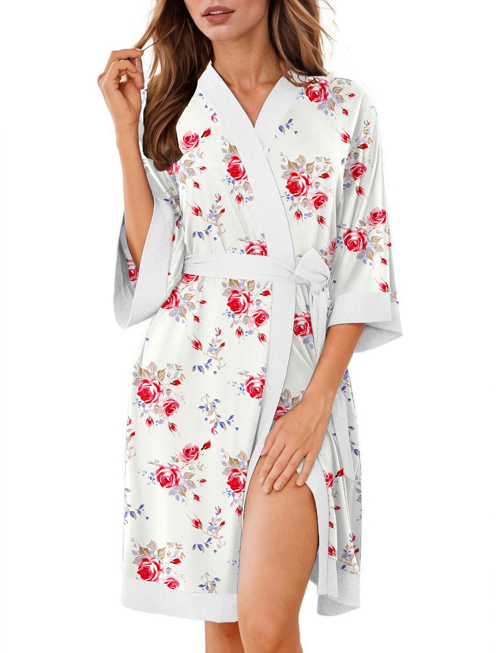 Ekouaer Robes for Women Bathrobe Lightweight Robe 3/4 Sleeve Knit Sleepwear | Summer Robe for Women with Pockets, Knee Length Womens Robe, Kimono Sleepwear WEBE CLOTHING