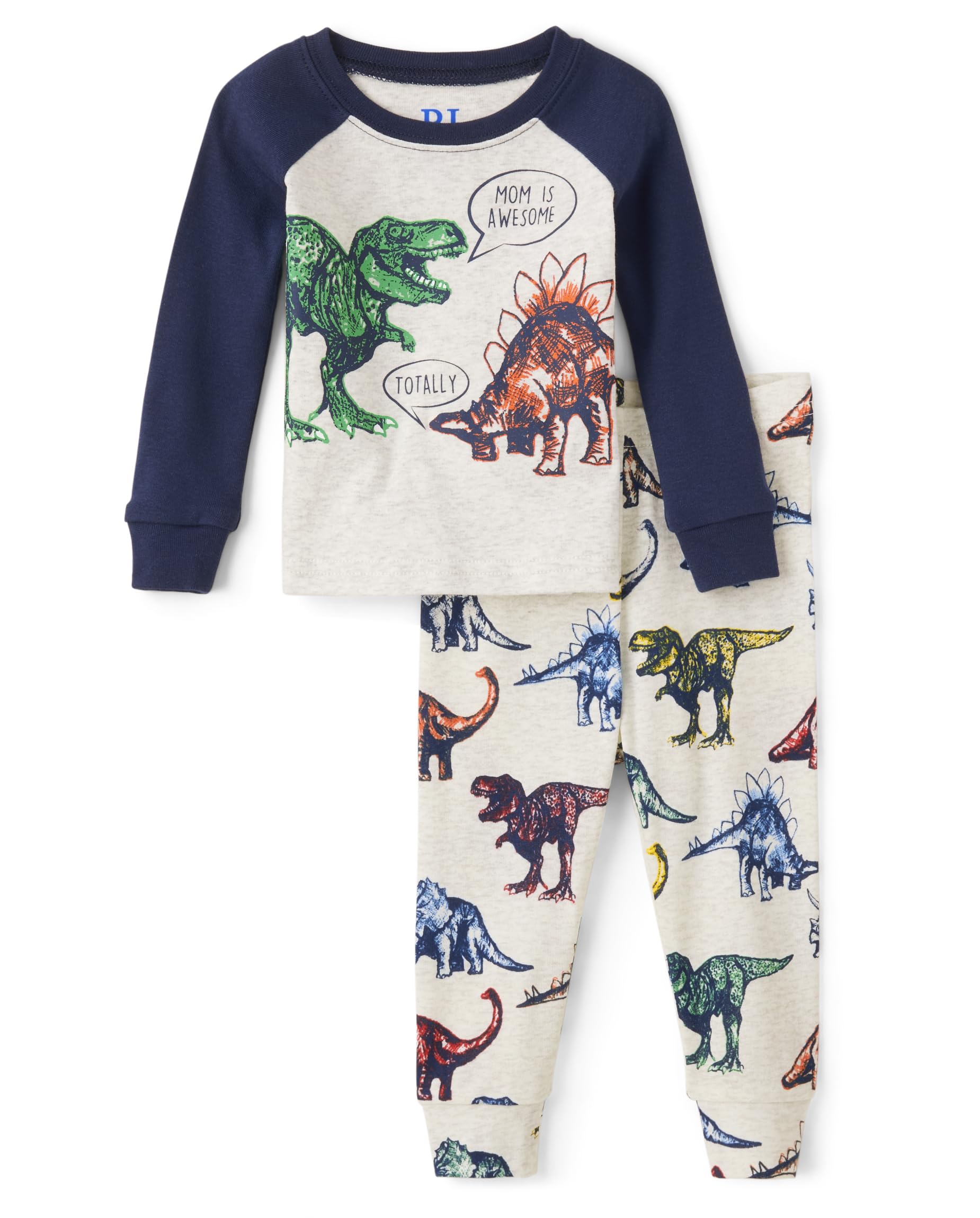 The Children's Place baby boys Button Long Sleeve Top and Pants Snug Fit 100% Cotton 2 Piece Pajama Set
