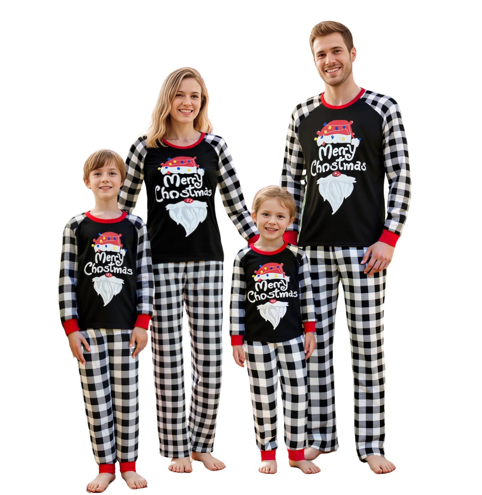 Awoscut Christmas Family Matching Pajamas Sets Christmas PJ's Letter Print Top and Plaid Pants Jammies Sleepwear