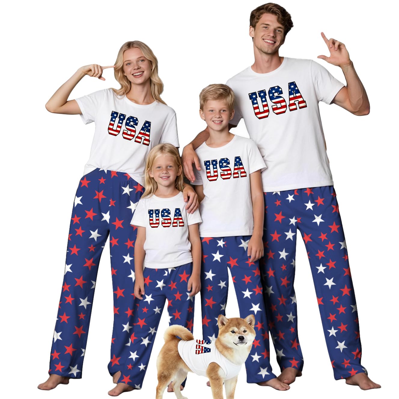 MI X TEE 250th Anniversary American Flag Matching Family Pajamas, 4th of July Shirts Pjs Set, Patriotic Sleepwear for Couples