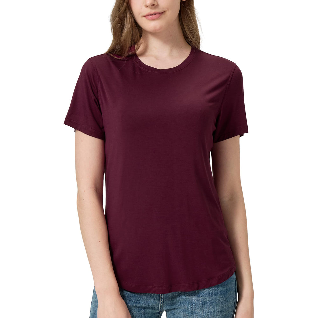 netdraw Women's Soft Bamboo Viscose T-Shirt, Curved Hem Crew Neck Short Sleeve Moisture Wicking Casual Sleep Pajama Tops