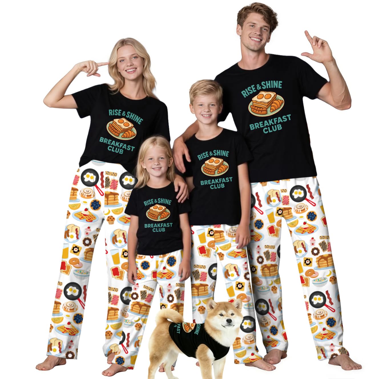 MI X TEE Matching Family Pajamas Set, Cartoon Graphic Print Mommy and Me Matching Outfits, Soft Nightwear for Family WEBE CLOTHING