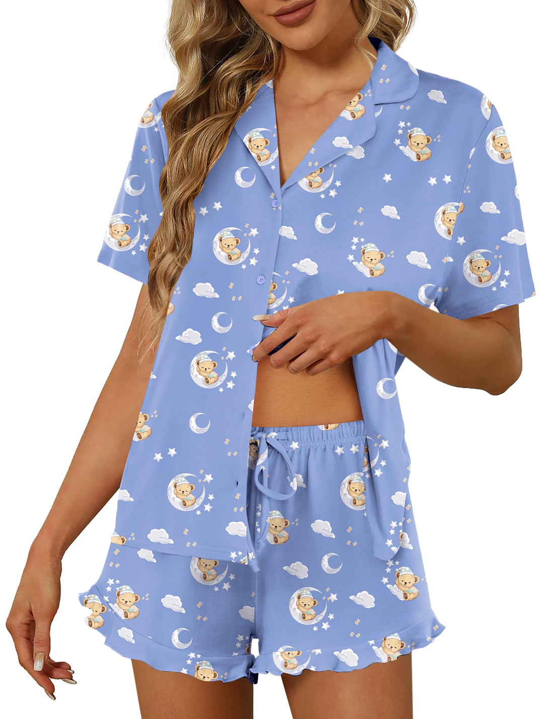 Ekouaer Pajamas Set for Women Short Sleeve Sleepwear Button Down Pjs Lounge Sets Soft Nightwear