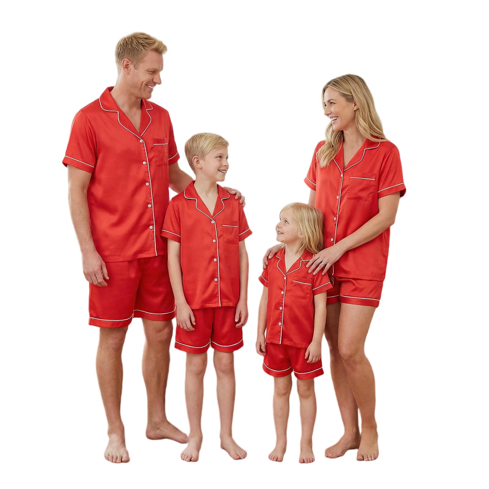 Matching Silk Pajamas Set for Family Summer Short Family Matching Sleepwear Suits Couple Satin Pjs Set