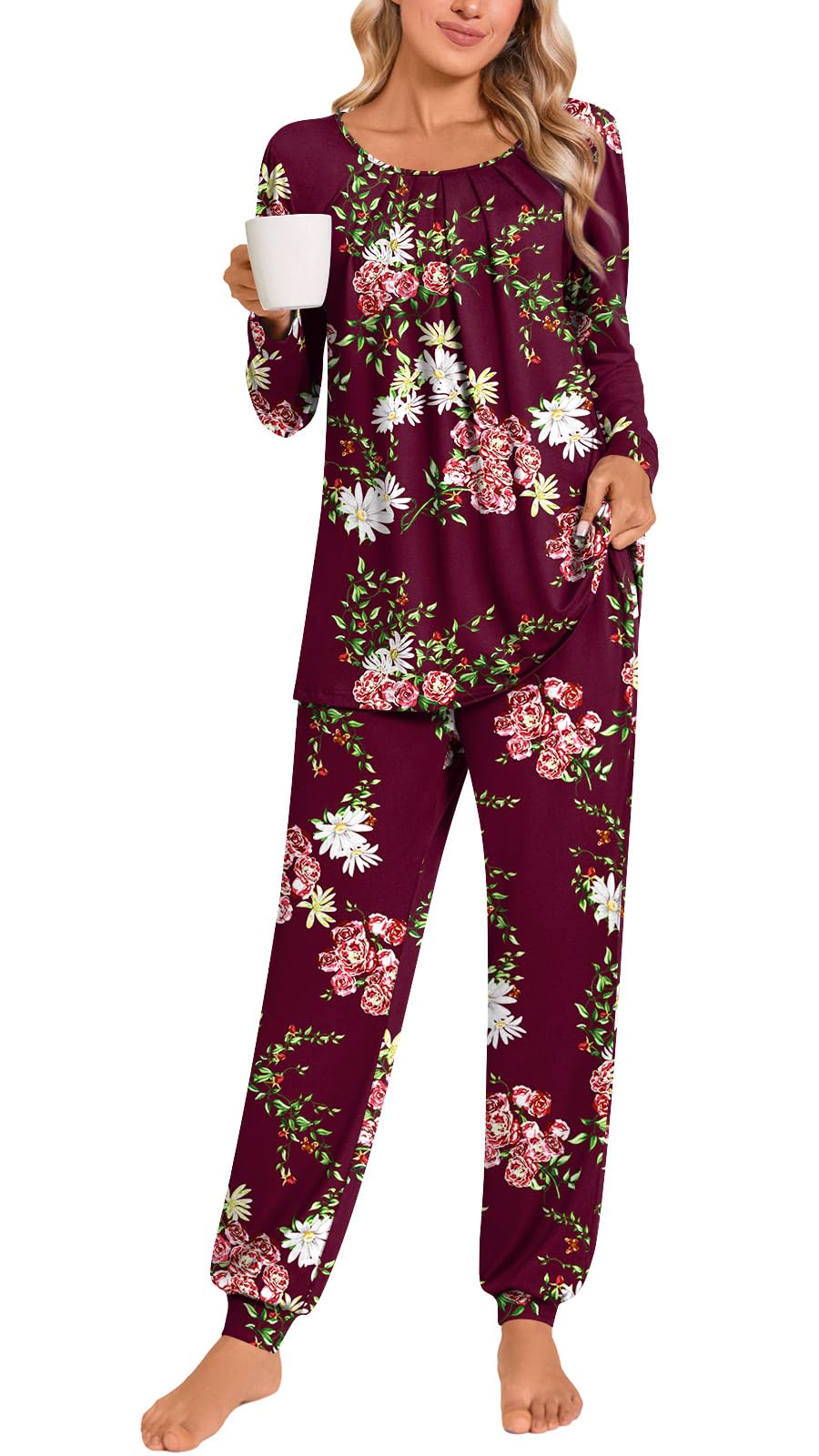 Anymeet Womens Pajama Sets Fall Winter Long Sleeve 2 Piece Sleepwear Soft Lounge Outfits with Pockets