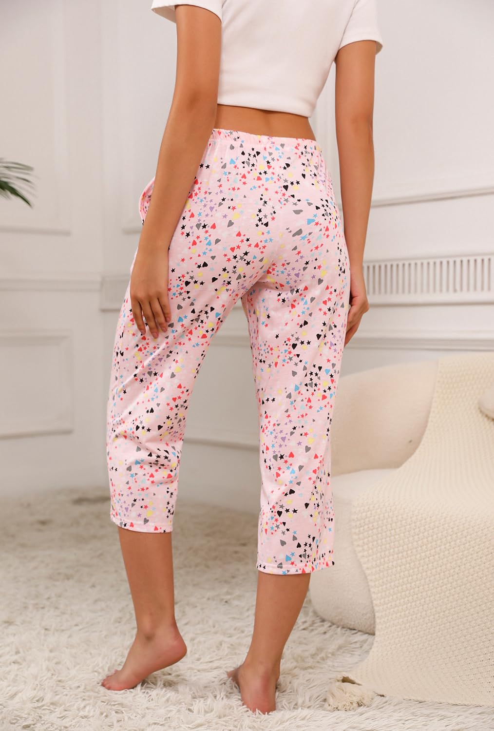 PNAEONG 3 Pack Women Pajama Pants Capri Length Drawstring Pj Bottoms Sleep Lounge Pants with Pockets S-3XL