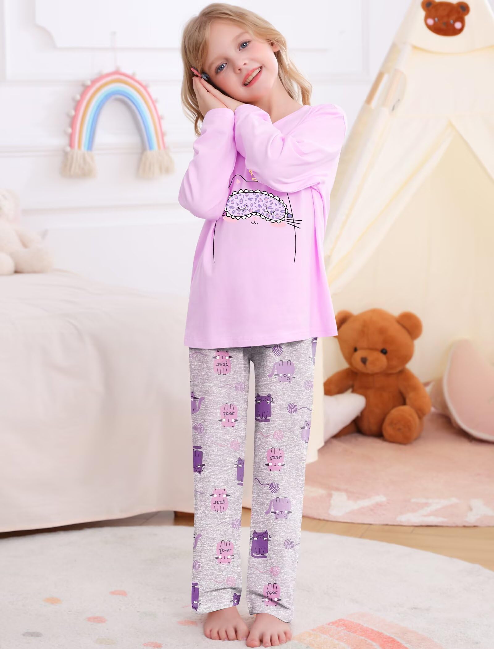 SWOMOG Girls Pajama Set Short Sleeve Tops & Ruffled Shorts with Pocket 2 Piece Summer Pajamas for Kids Size 6-15