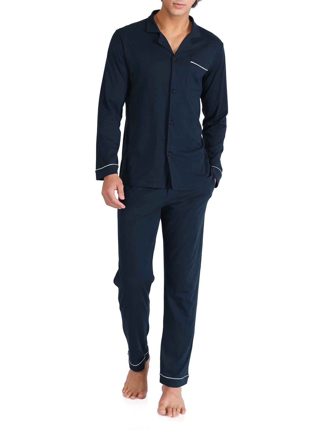 DAVID ARCHY Mens Pajamas Set Soft Cotton Notched Collar Pajamas for Men Long Sleeve Mens Sleepwear with Pockets & Front Fly WEBE CLOTHING