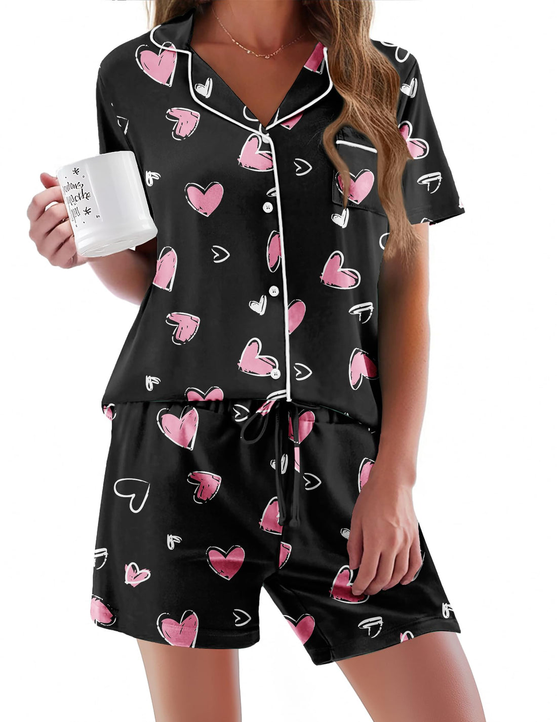 Ekouaer Pajamas Set for Women Short Sleeve Sleepwear Button Down Pjs Soft 2 Piece Lounge Sets XS-XXXL