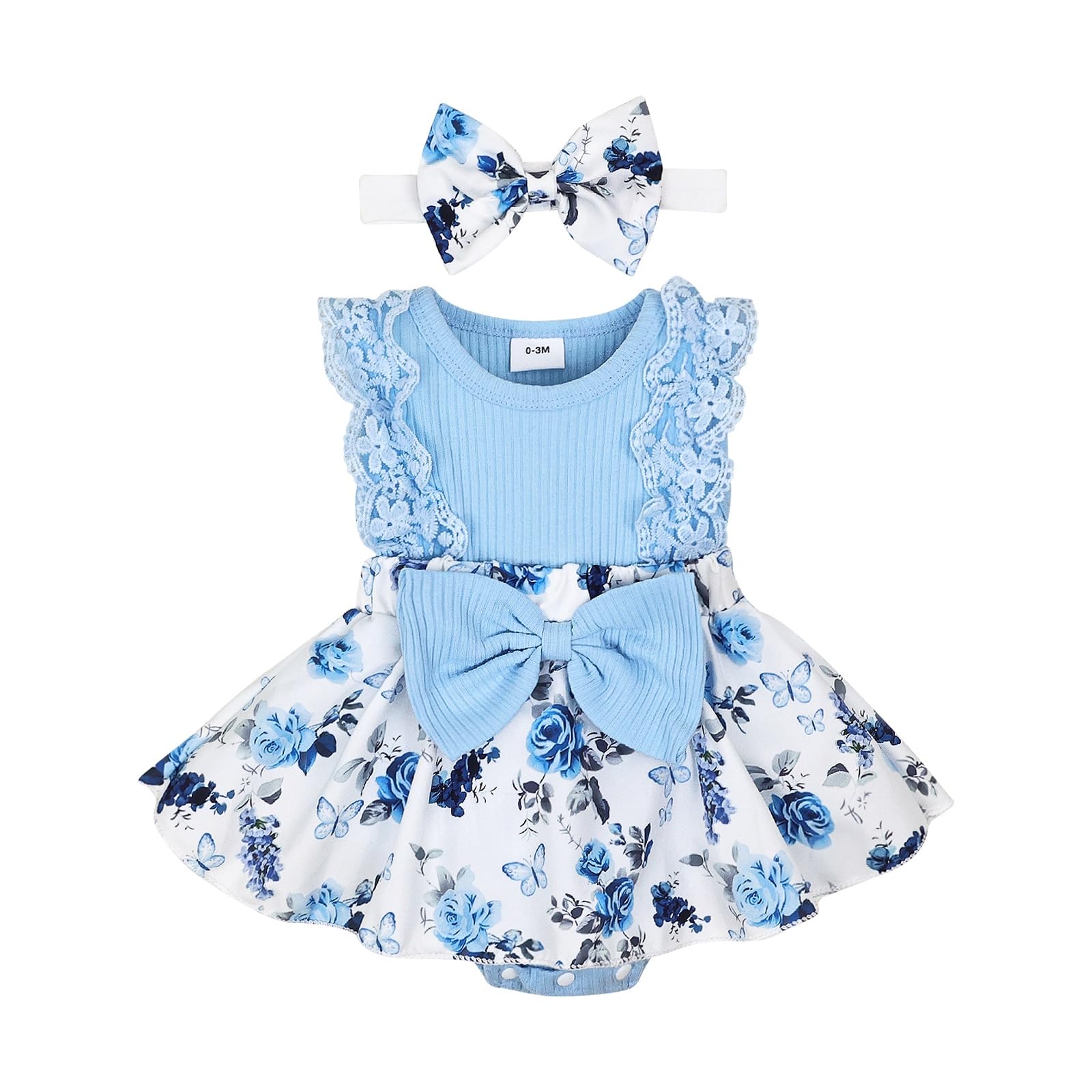 Baby Girl Clothes Newborn Romper Dress Infant Lace Ruffle Sleeveless Summer Outfits with Headband 0-12 Months WEBE CLOTHING