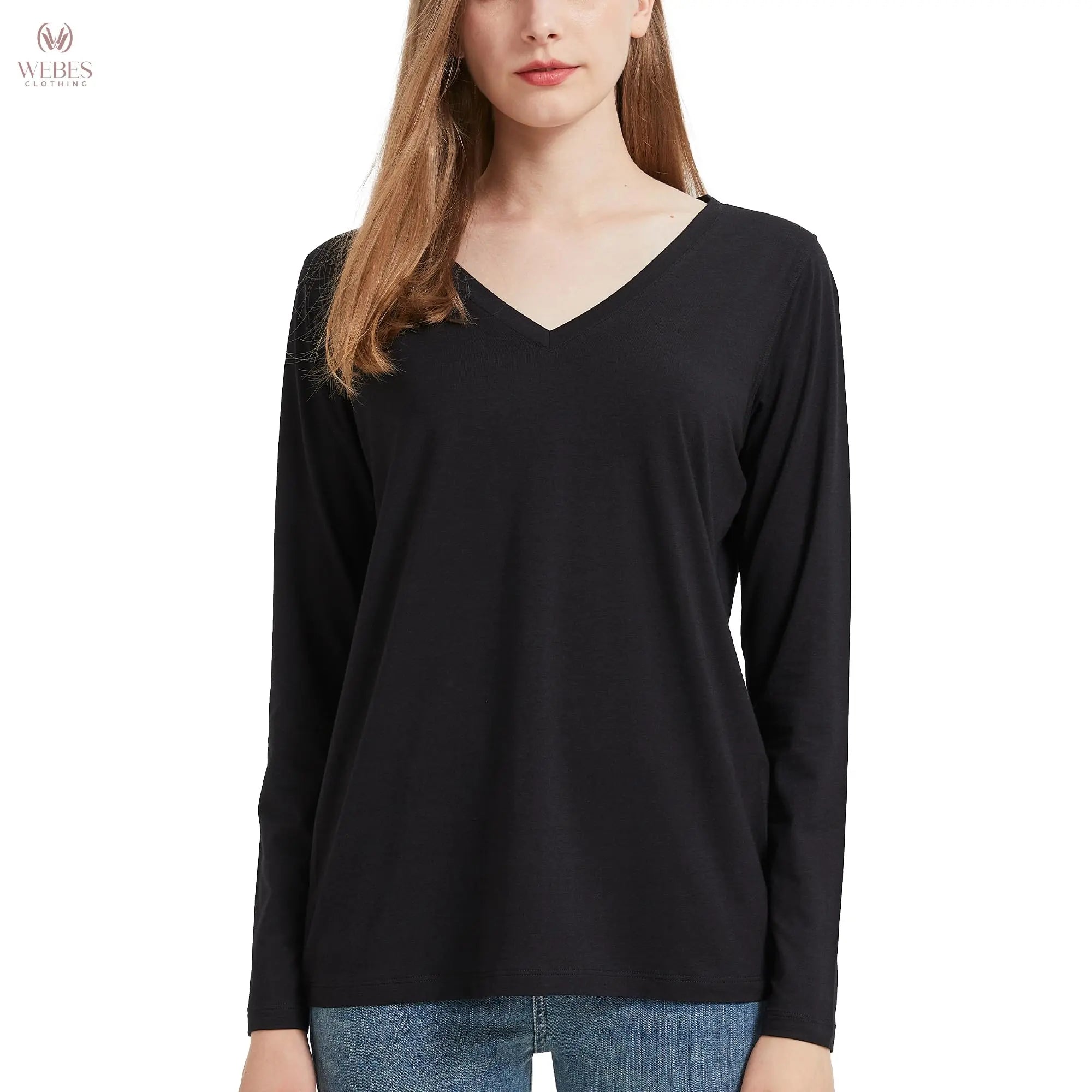 netdraw Women's Bamboo Viscose Long Sleeve V-Neck T-Shirt Soft Comfy Trendy Casual Sleep Pajama Lounge Tops