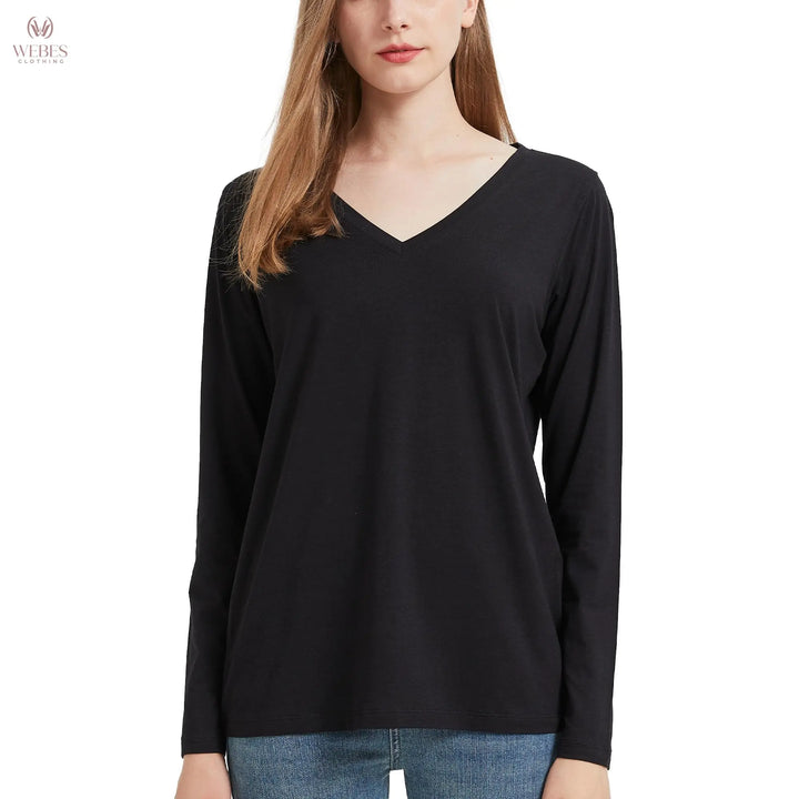 netdraw Women's Bamboo Viscose Long Sleeve V-Neck T-Shirt Soft Comfy Trendy Casual Sleep Pajama Lounge Tops