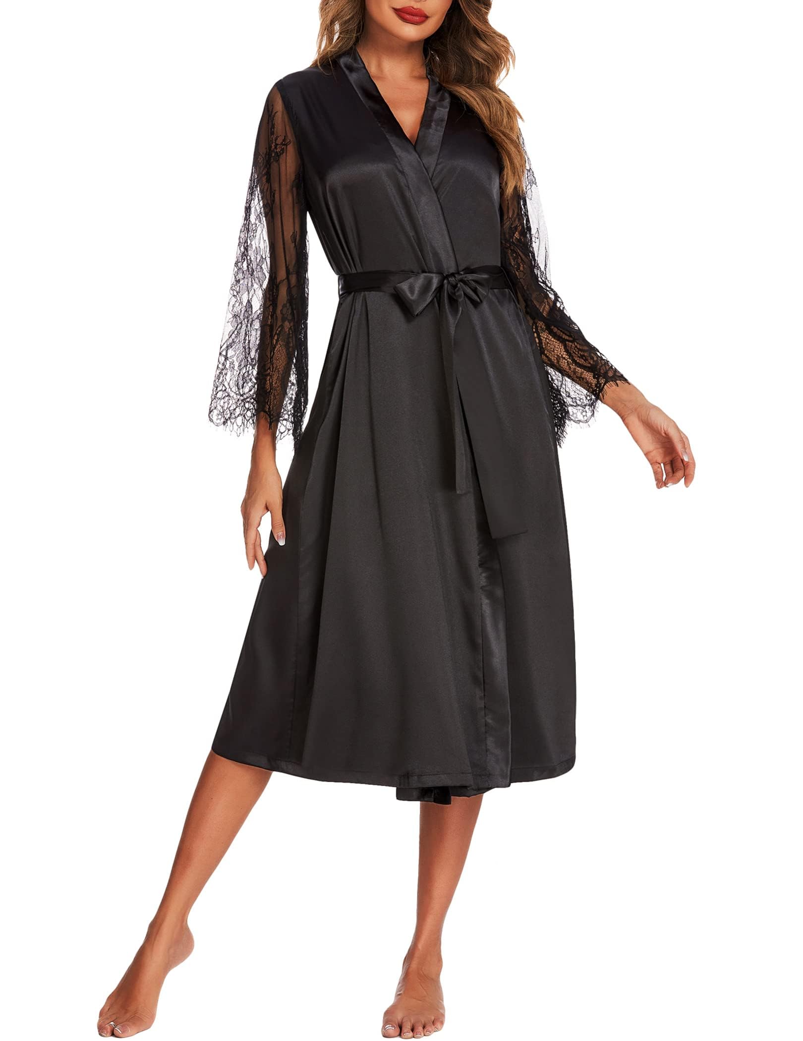 Eouaer Women's Satin Kimono Robe for Bridesmaid and Bride Wedding Party Getting Ready Short Robe WEBE CLOTHING