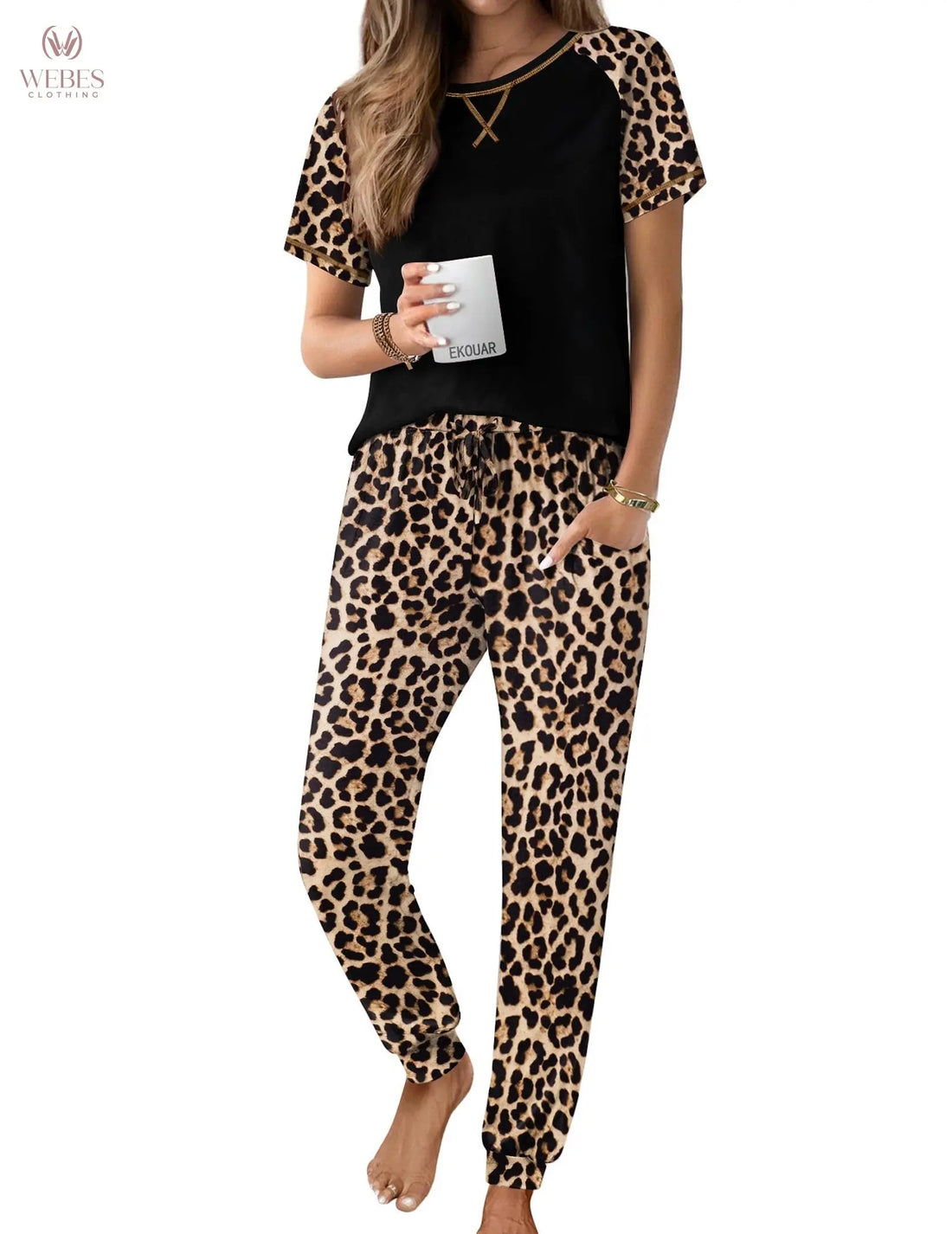 Ekouaer Pajamas for Women Set Short Sleeve PJ Set 2 Piece Jogger Pants | Soft Women Pajama Sets with Cozy Sleepwear Lounge Set Style Featuring Pockets Raglan Short Sleeve Top and Jogger Pants WEBE CLOTHING
