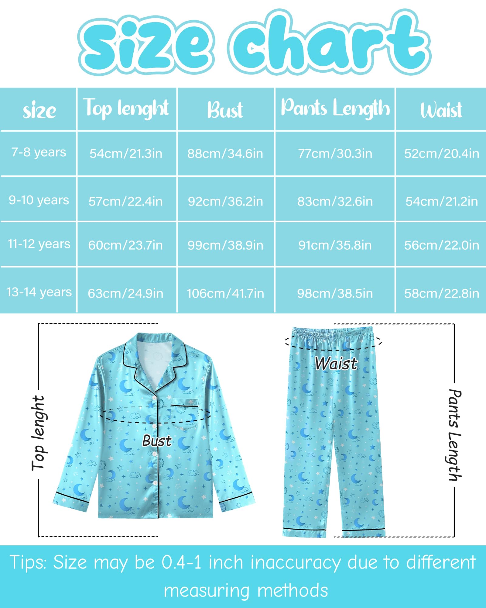 Sylfairy Girls Pajamas Silk PJS Set Satin Sleepwear Long Sleeve Jammies for Kids Button-Down Nightwear Loungewear 3-16 Years