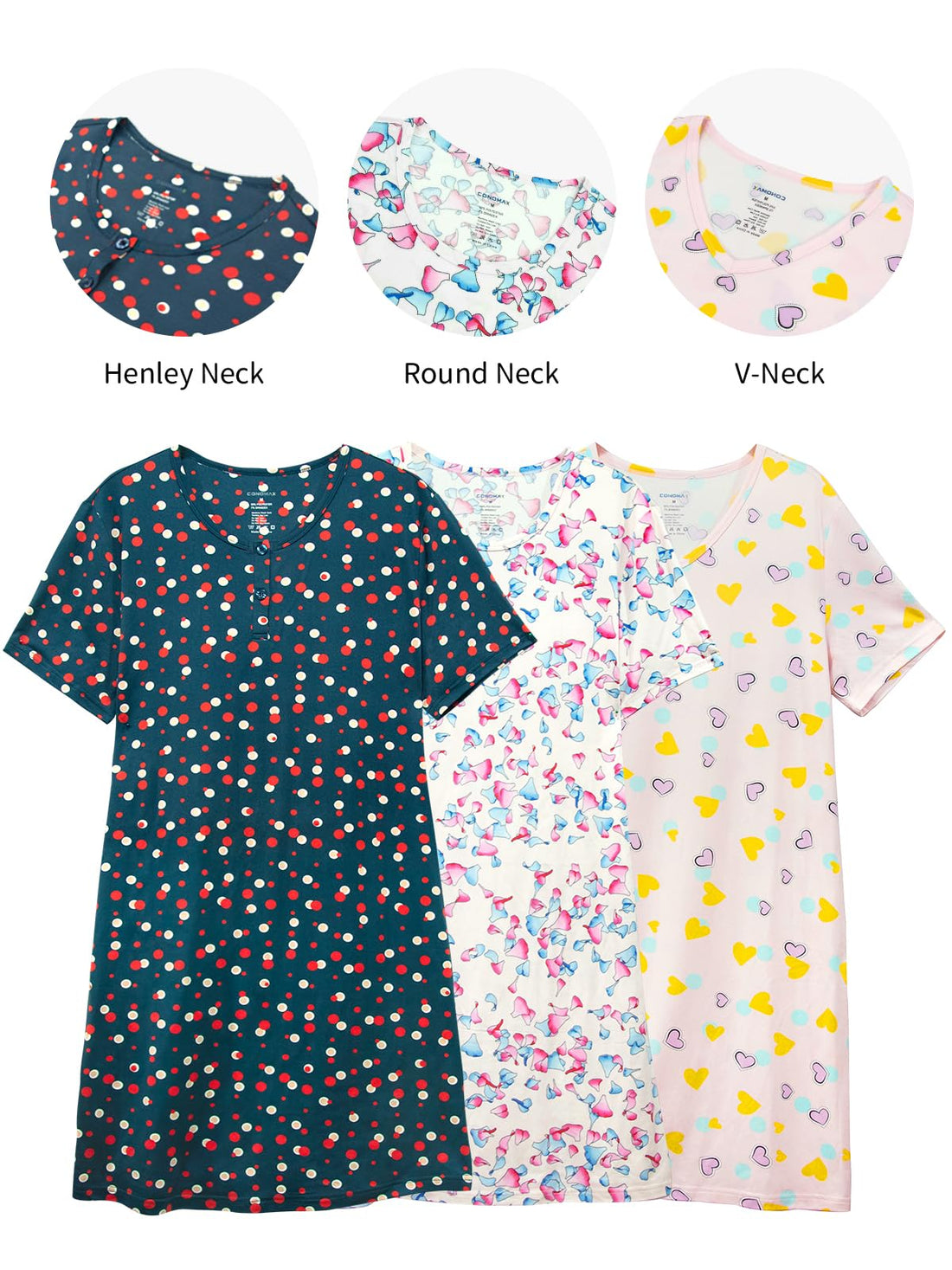 3 Pack Nightgowns for Women Short Sleeve Night Gown Soft Sleep Shirts Women's Sleepwear Print Sleep Dress WEBE CLOTHING
