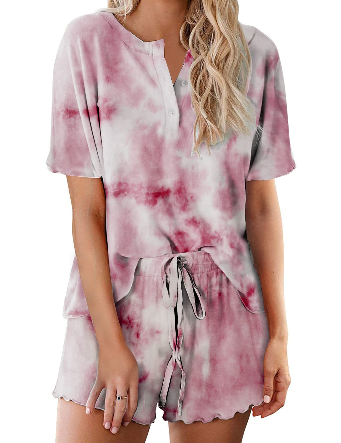 Ekouaer Pajamas Set for Women Short Sleeve Lounge Set 2 Piece Loungewear PJs Soft Cute Lightweight Sleepwear WEBE CLOTHING