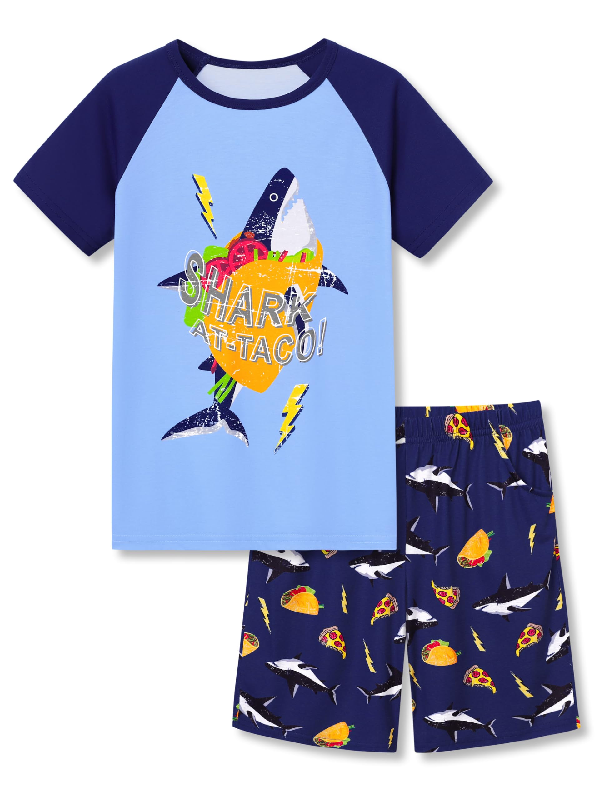 Tebbis Pajamas For Boys Fun Baseball Navy Blue Short Sleeves 2-Piece PJs Set Kid Comfy Sleepwear Size 6-18