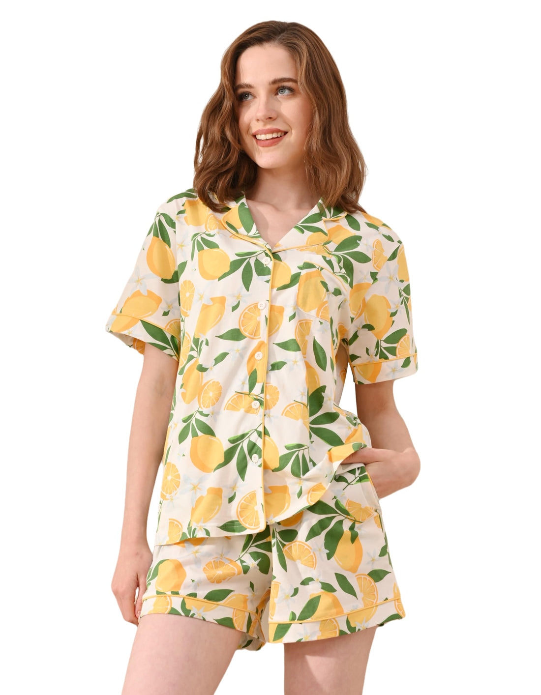 NAP BOUND 100% Cotton Pajamas for Women Sets 2 Pieces Pjs Button short sleeves with Pockets Soft Sleepwear Loungewear XS-XXL