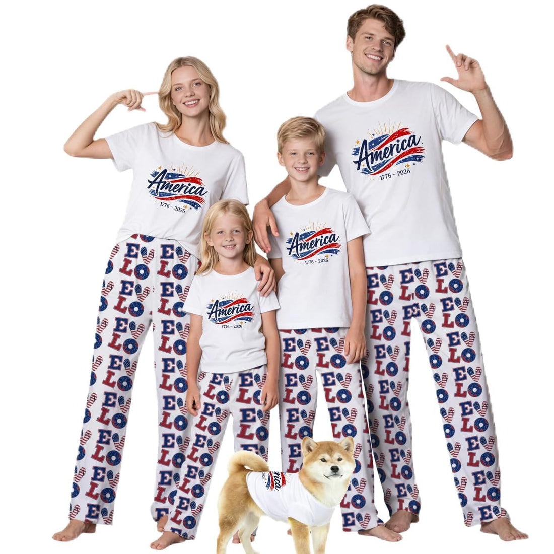 MI X TEE 250th Anniversary American Flag Matching Family Pajamas, 4th of July Shirts Pjs Set, Patriotic Sleepwear for Couples
