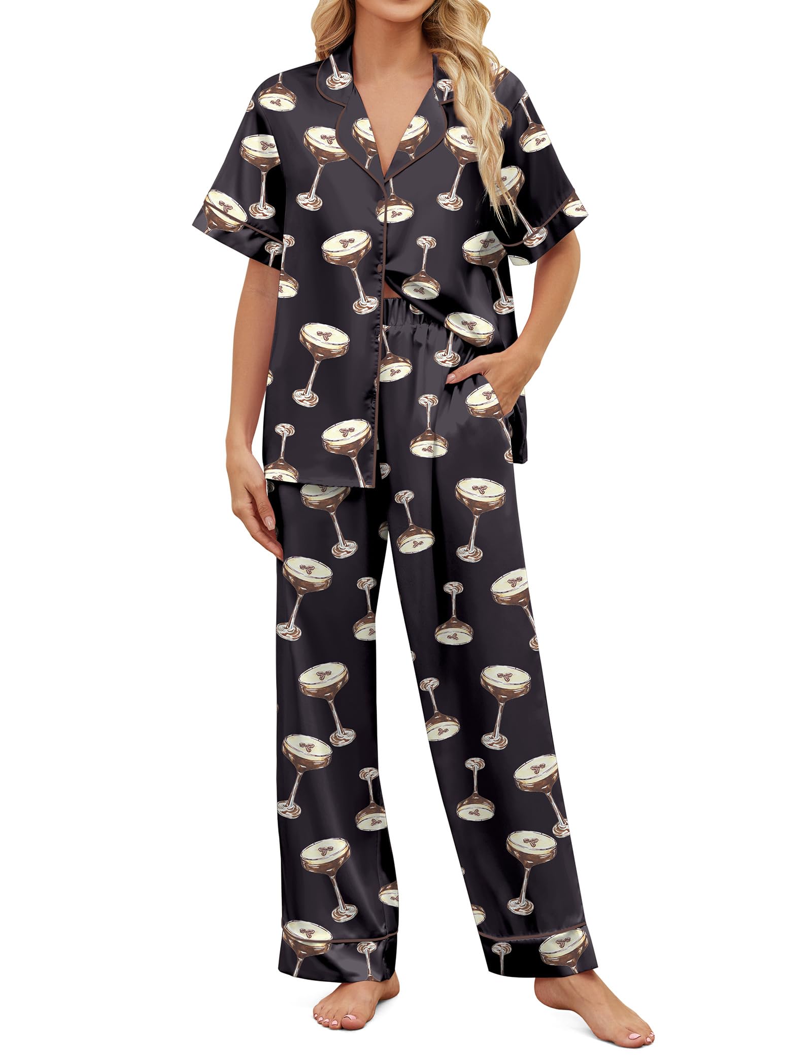 SHESHOW Satin Pajamas for Women Set Button Down Sleepwear Print Pjs Set 2 Piece Short Sleeve Long Loungewear Size XS-XXL WEBE CLOTHING