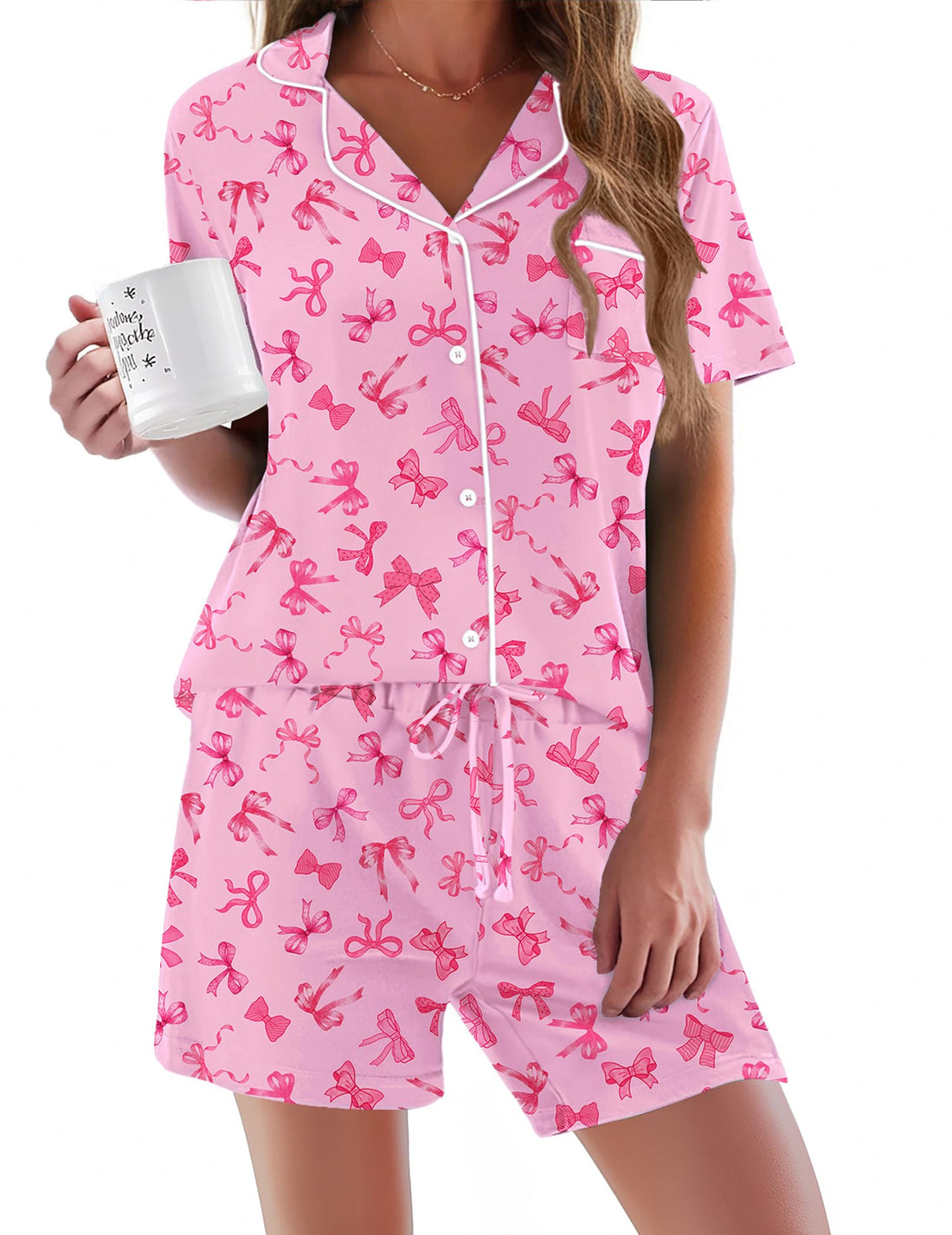 Ekouaer Pajamas Set for Women Short Sleeve Sleepwear Button Down Pjs Soft 2 Piece Lounge Sets XS-XXXL