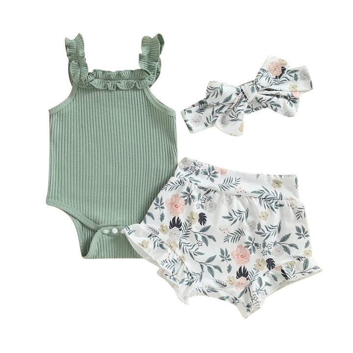 Newborn Baby Girl Summer Clothes Sleeveless Floral Top Ribbed Shorts Boho Outfit Set WEBE CLOTHING