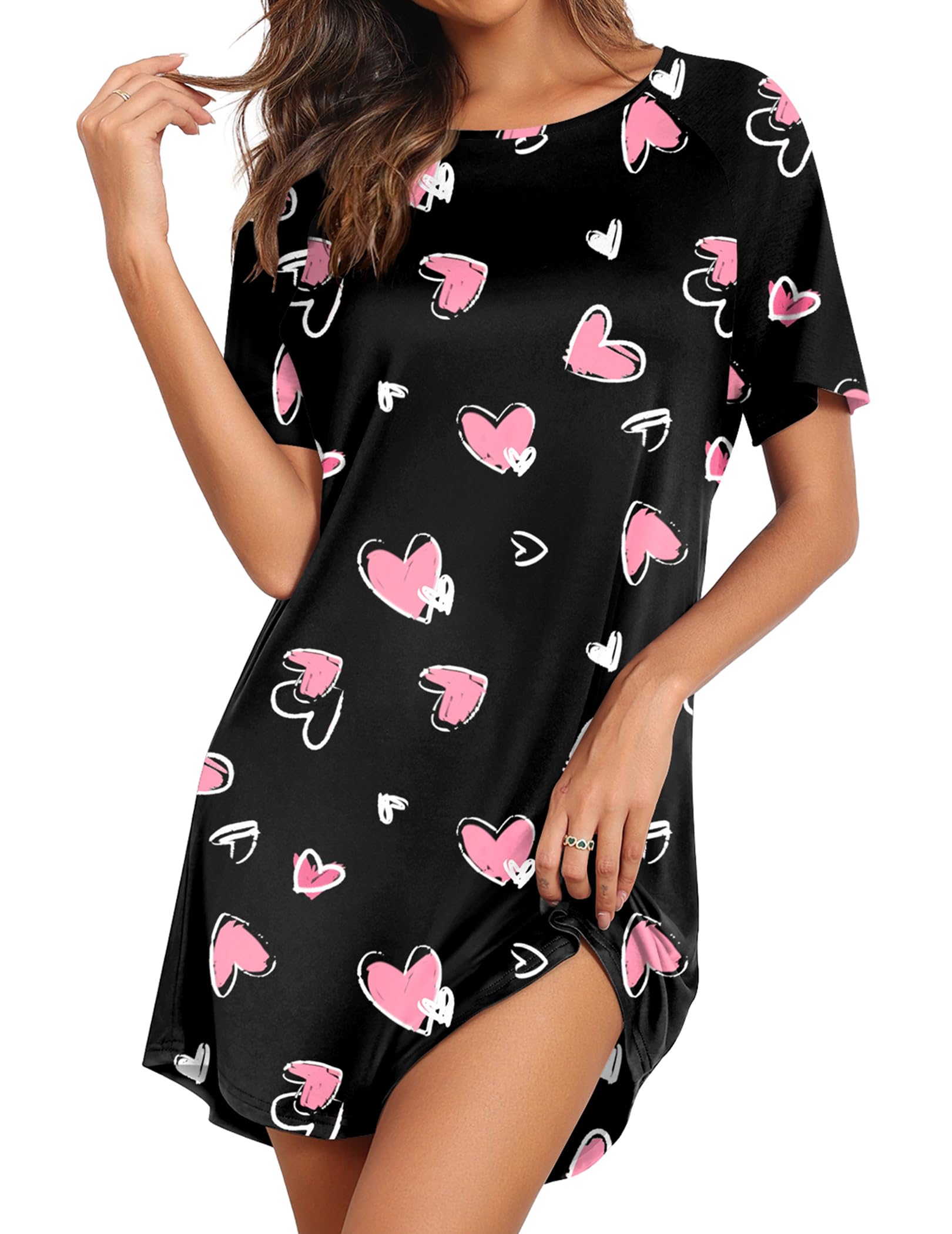 Ekouaer Sleep Shirts for Women Short Sleeve Night Shirts for Sleeping Pullover Nightgown Soft Nightdress S-XXXL