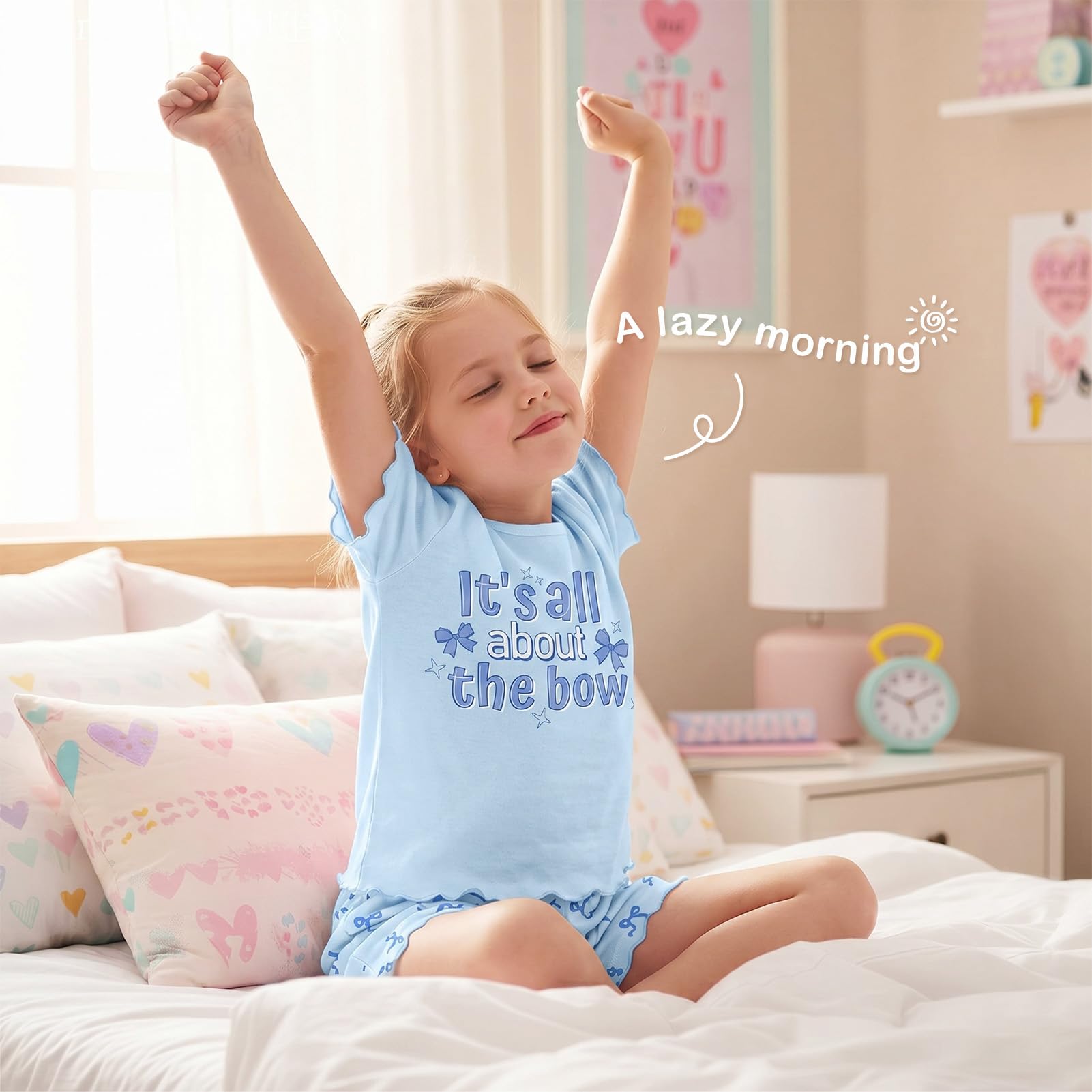Play Tailor Girls Pajamas for Toddler Ruffled Kids Pajamas Set Short Sleeves Summer Pjs Sleepwear for Girl