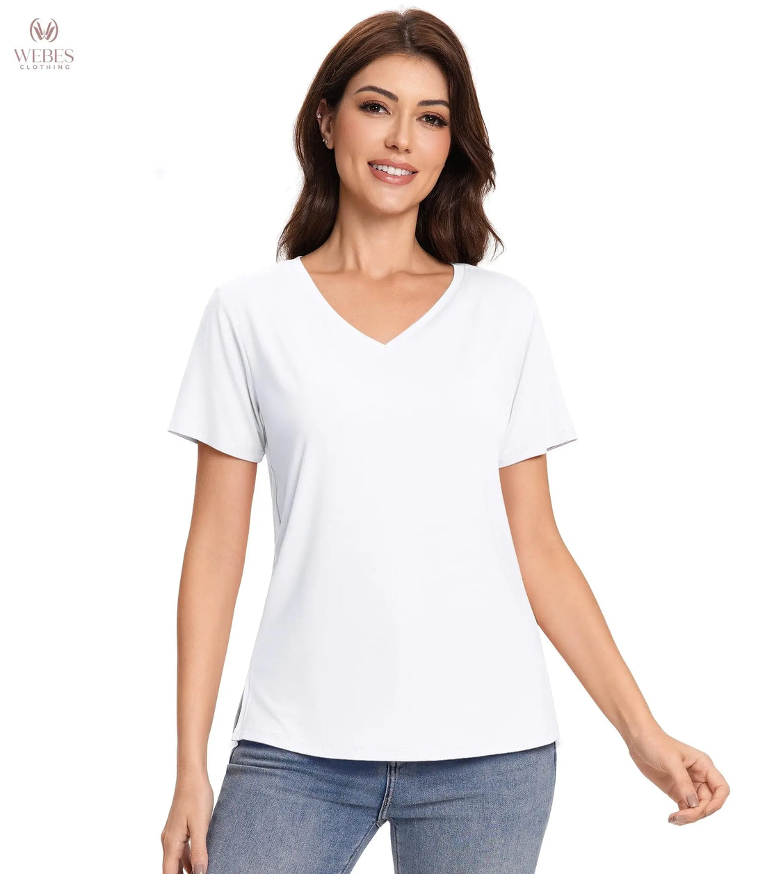 Pajama Tops for Women Viscose from Bamboo T-Shirt Short Sleeve Tee Soft V Neck Shirt Cooling Pjs Sleepwear S-XXL