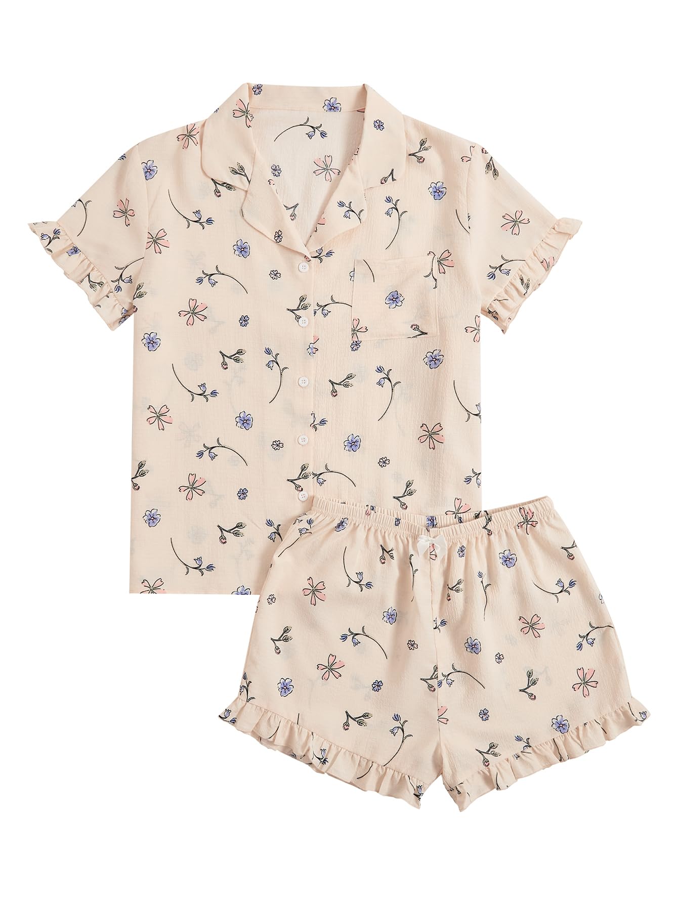 Verdusa Pajamas For Women Set 2 Piece Summer Pajama Sets Cute Pjs Lounge Matching Button Shirt with Shorts