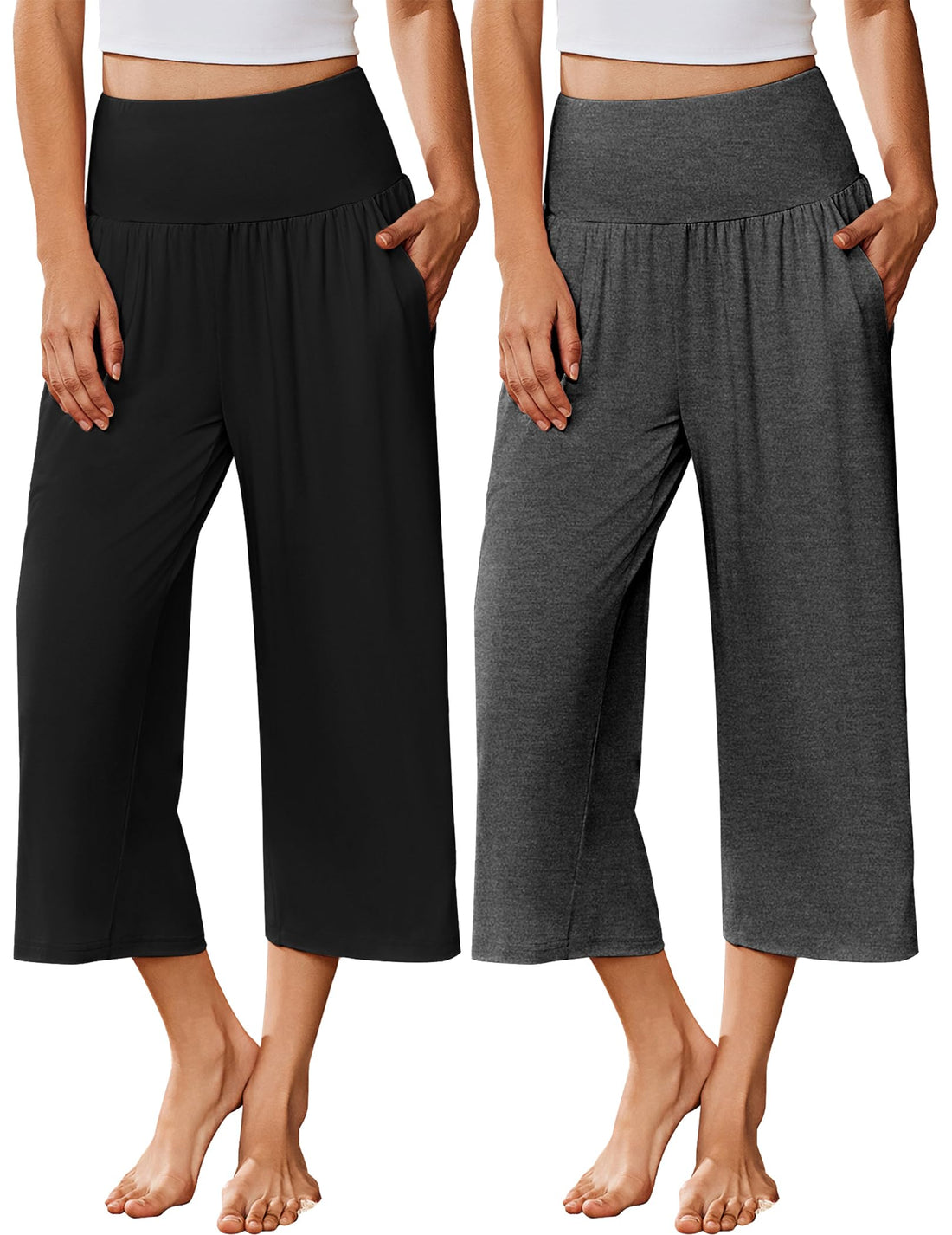 Ekouaer 2 Pack Womens Pajama Pants 2026 Wide Leg Capri Yoga Pants Lounge Comfy Sleep Pj Bottoms with Pockets