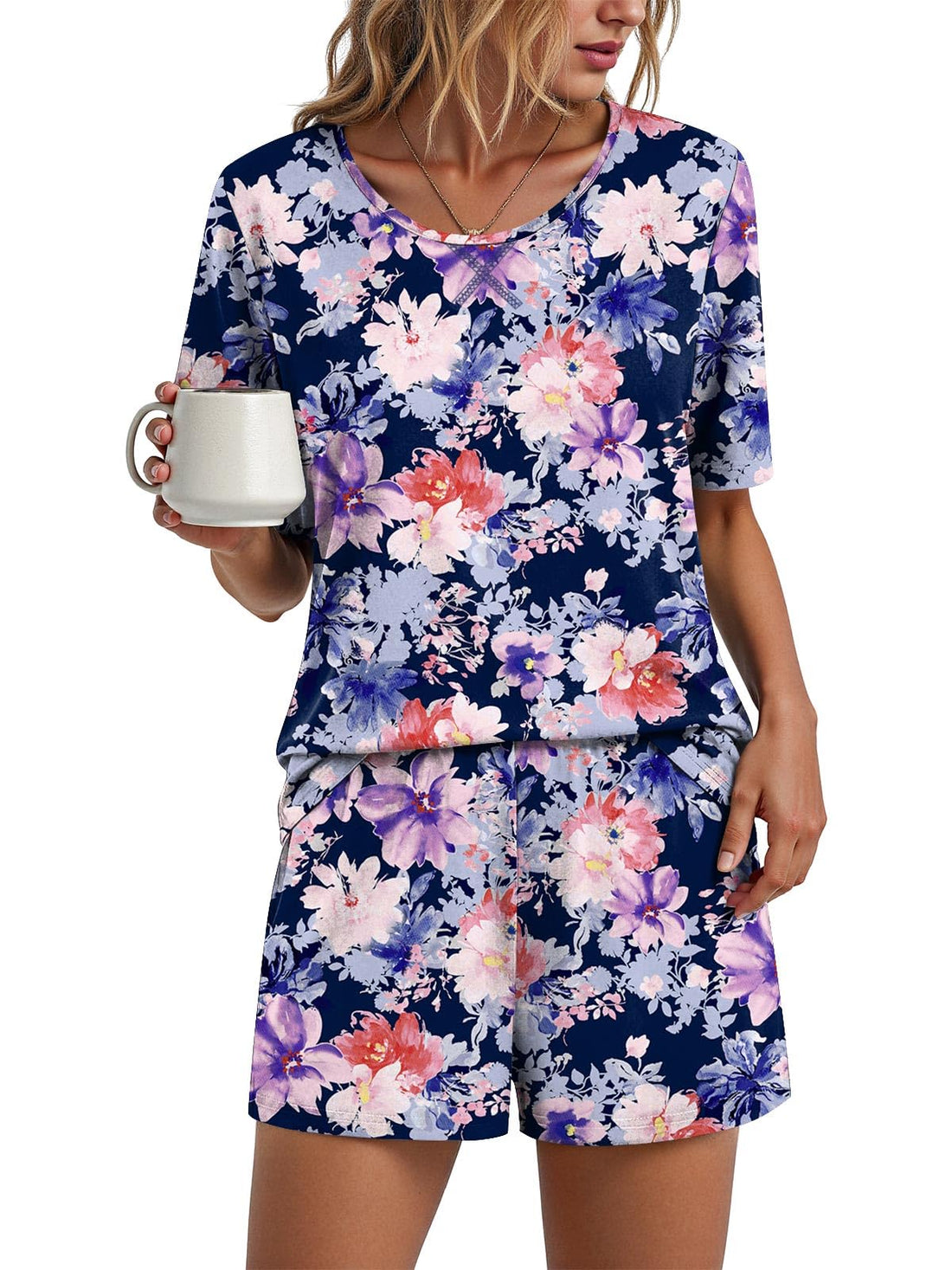 Findsweet Pajama Set for Women 2 Piece Lounge Set Soft Sleepwear Summer Casual Short Pjs Sets with Pockets M-3XL
